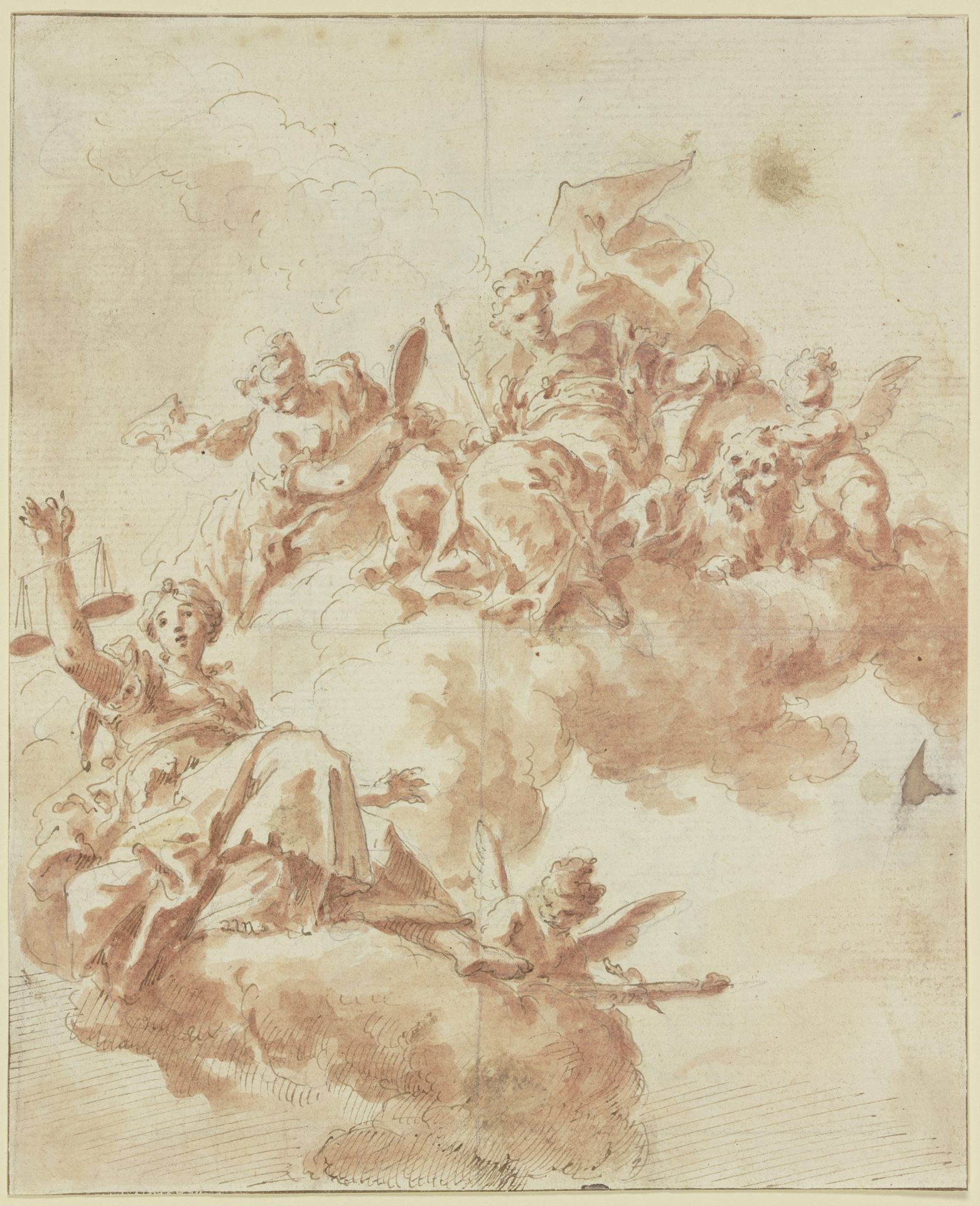 Drei Tugenden in den Wolken schwebend by Gaspare Diziani