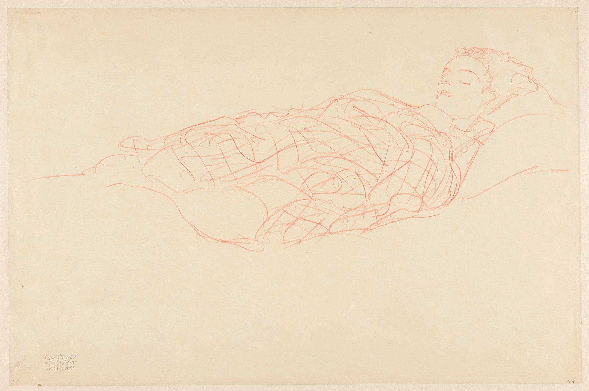 Studie van een in een plaid gewikkelde, rustende vrouw by Gustav Klimt