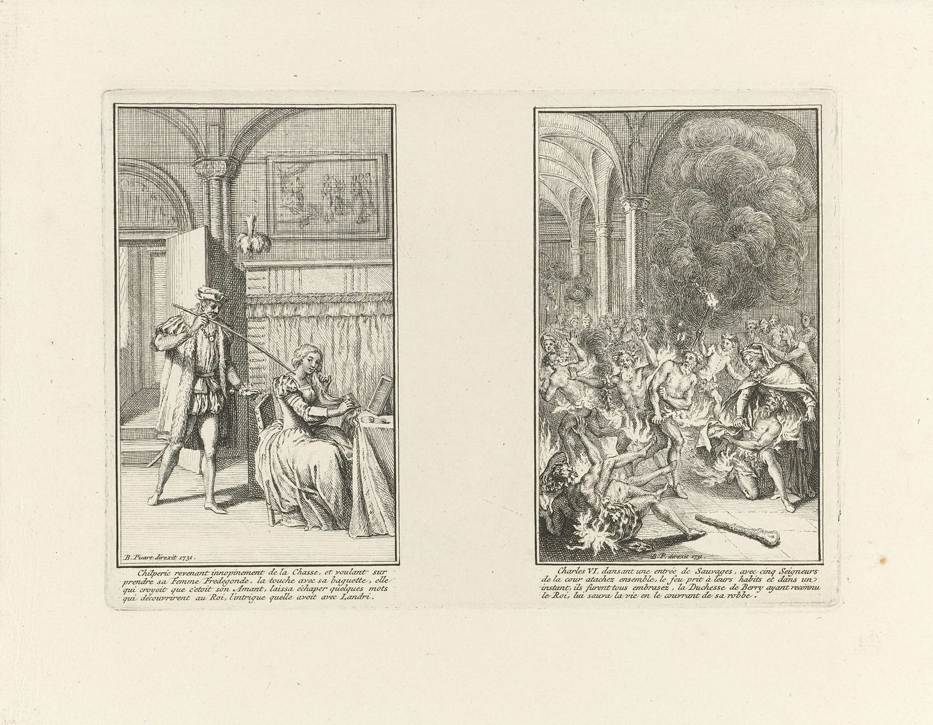 Chilperik I bezoekt Fredegonde / Bal des Ardents by Bernard Picart