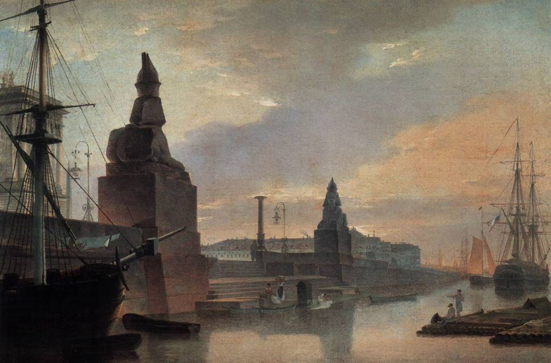 Sphinxes lining a quay in front of St. Petersburg Academy of Arts by Maxim Vorobiev