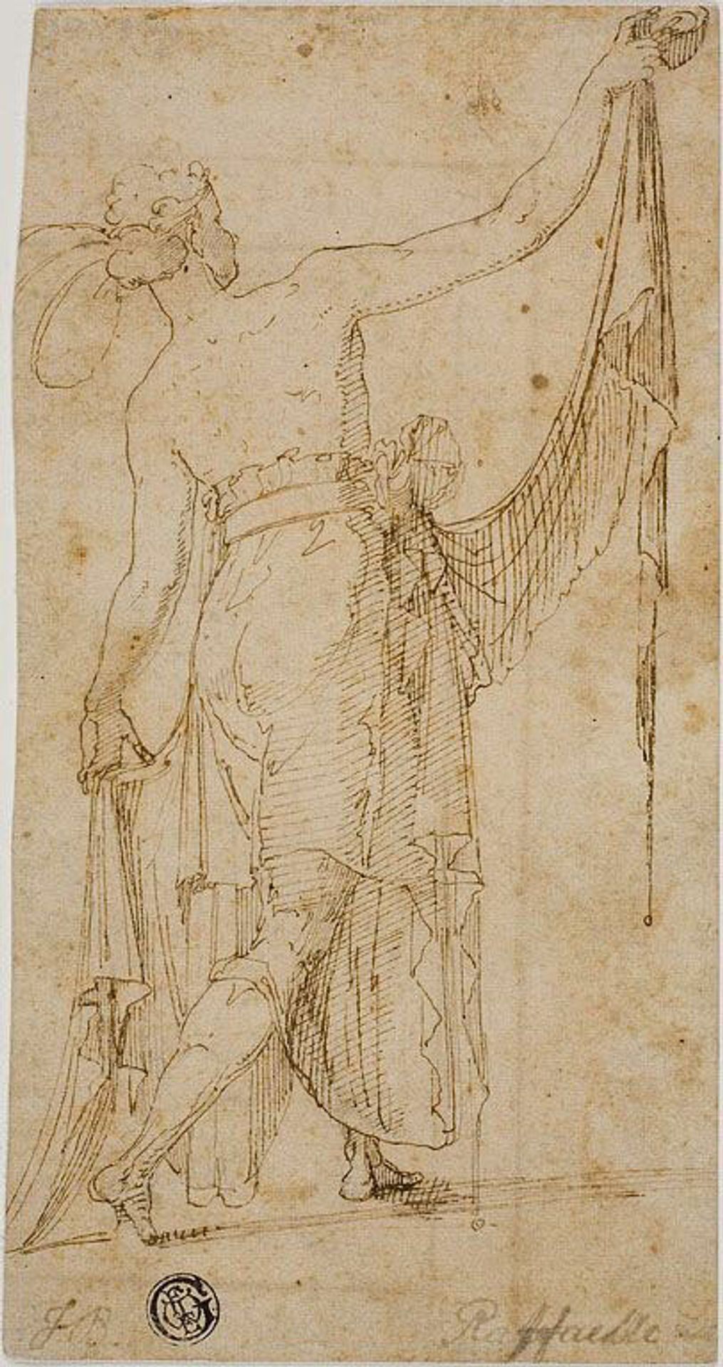 Draped Standing Figure with Outstretched Arms by Anonymous