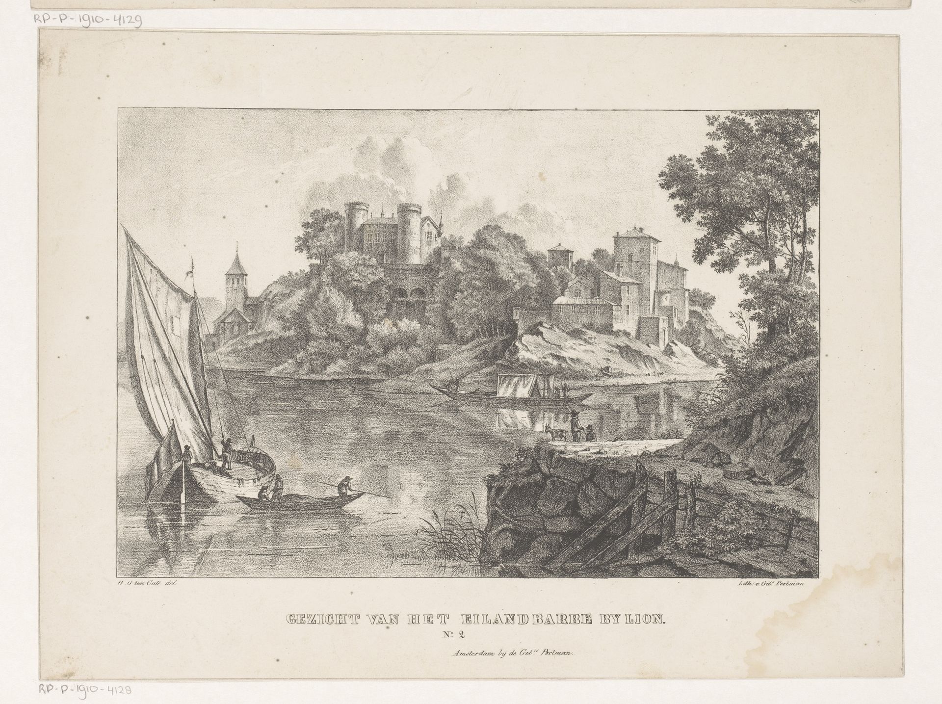 Gezicht op het eiland Barbe te Lyon by Hendrik Gerrit ten Cate