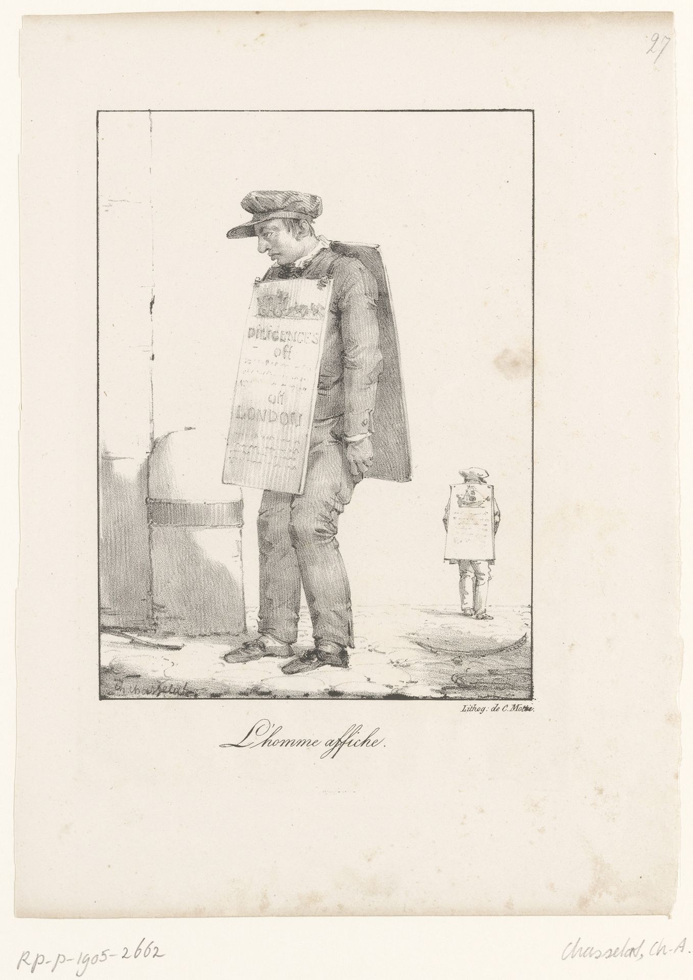 Twee mannen met reclameborden by Charles Abraham Chasselat