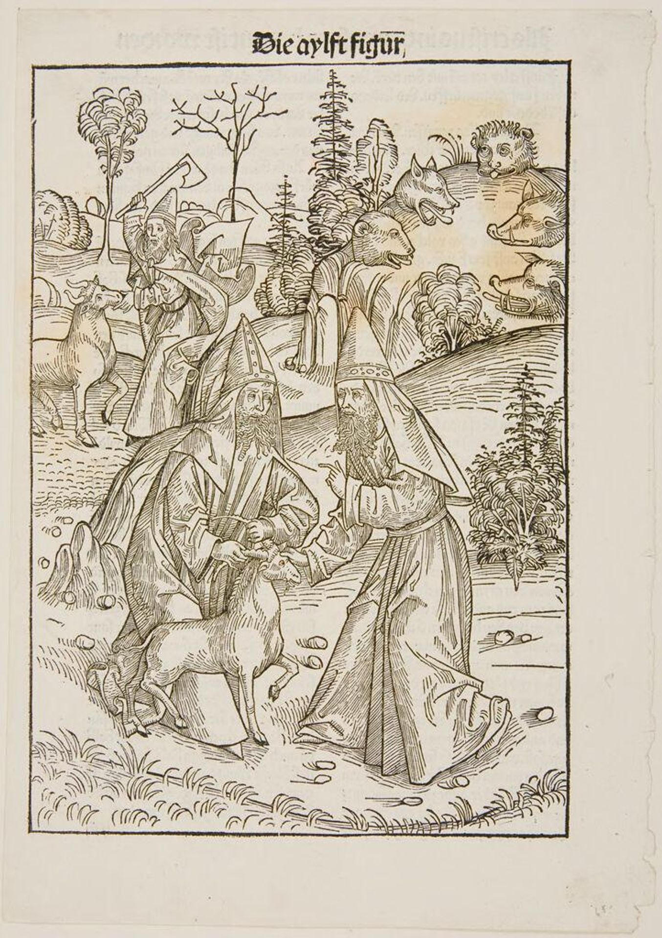The Scapegoat Being Sent out into the Wilderness Where Five Wild Beasts Are Waiting to Devour It, and Secondly the Sacrifice of an Ox by Michel Wolgemuth