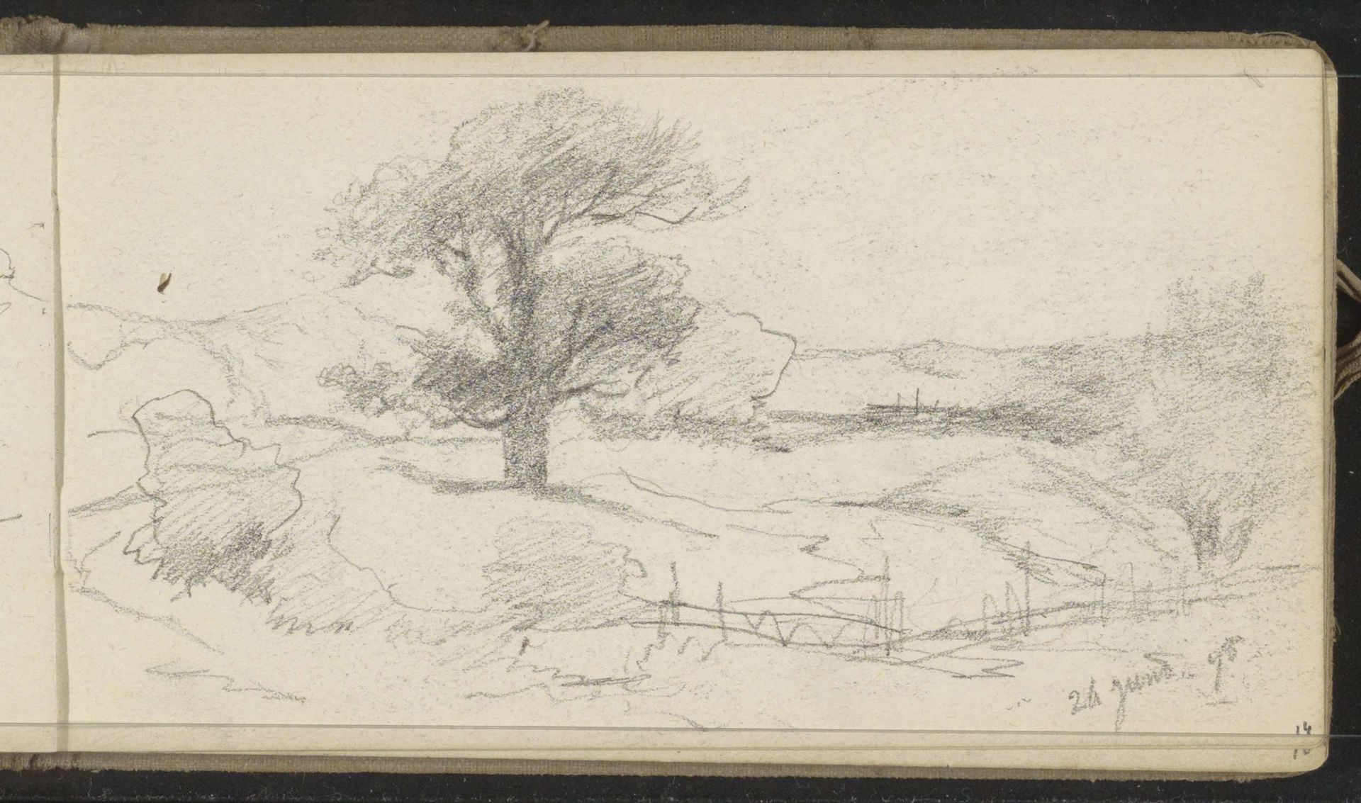 Heuvellandschap met een boom by Willem Cornelis Rip