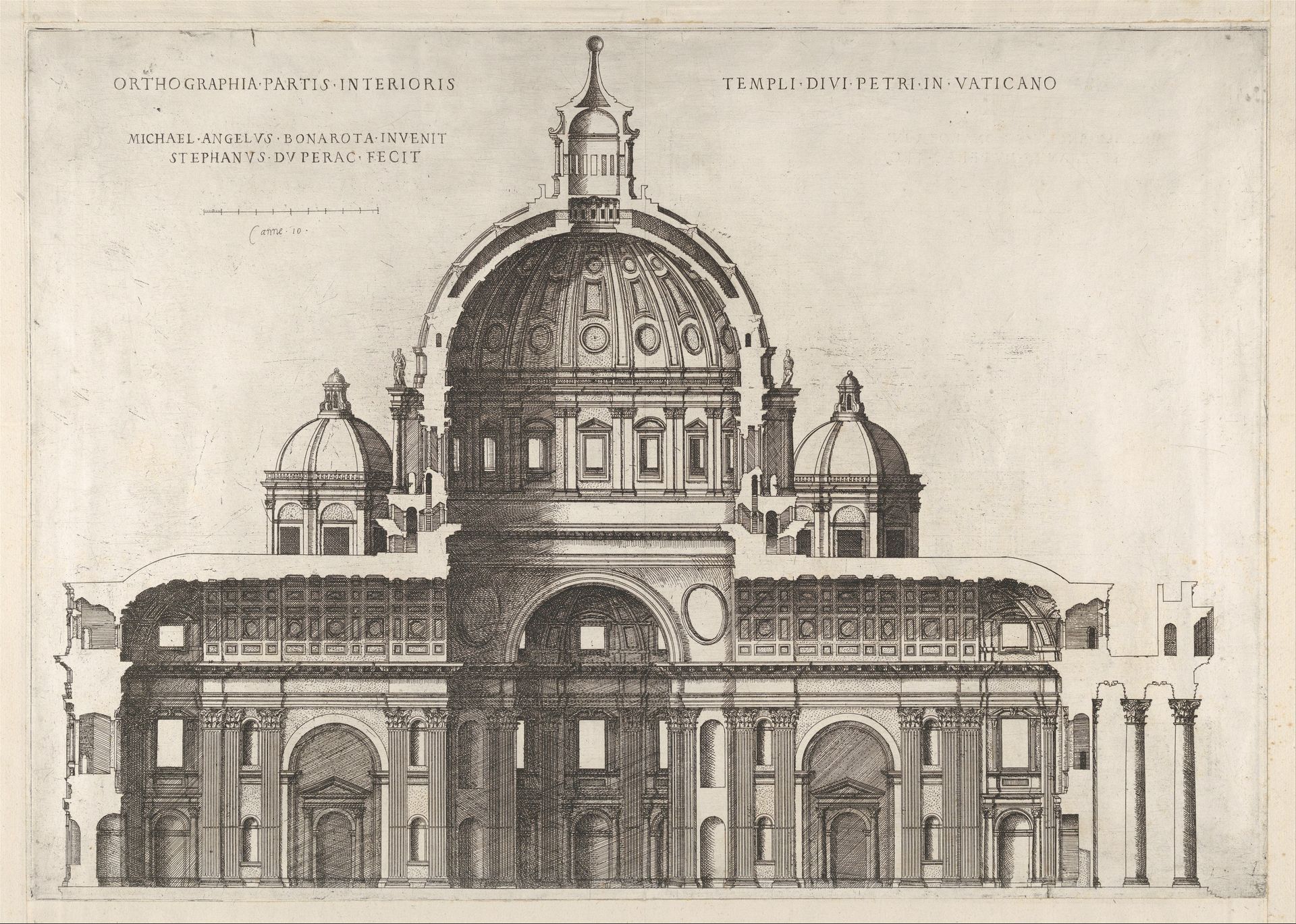 Speculum Romanae Magnificentiae: Longitudinal Section Showing the Interior of Saint Peter's Basilica as Conceived by Michelangelo (Published in 1569) by Étienne Dupérac