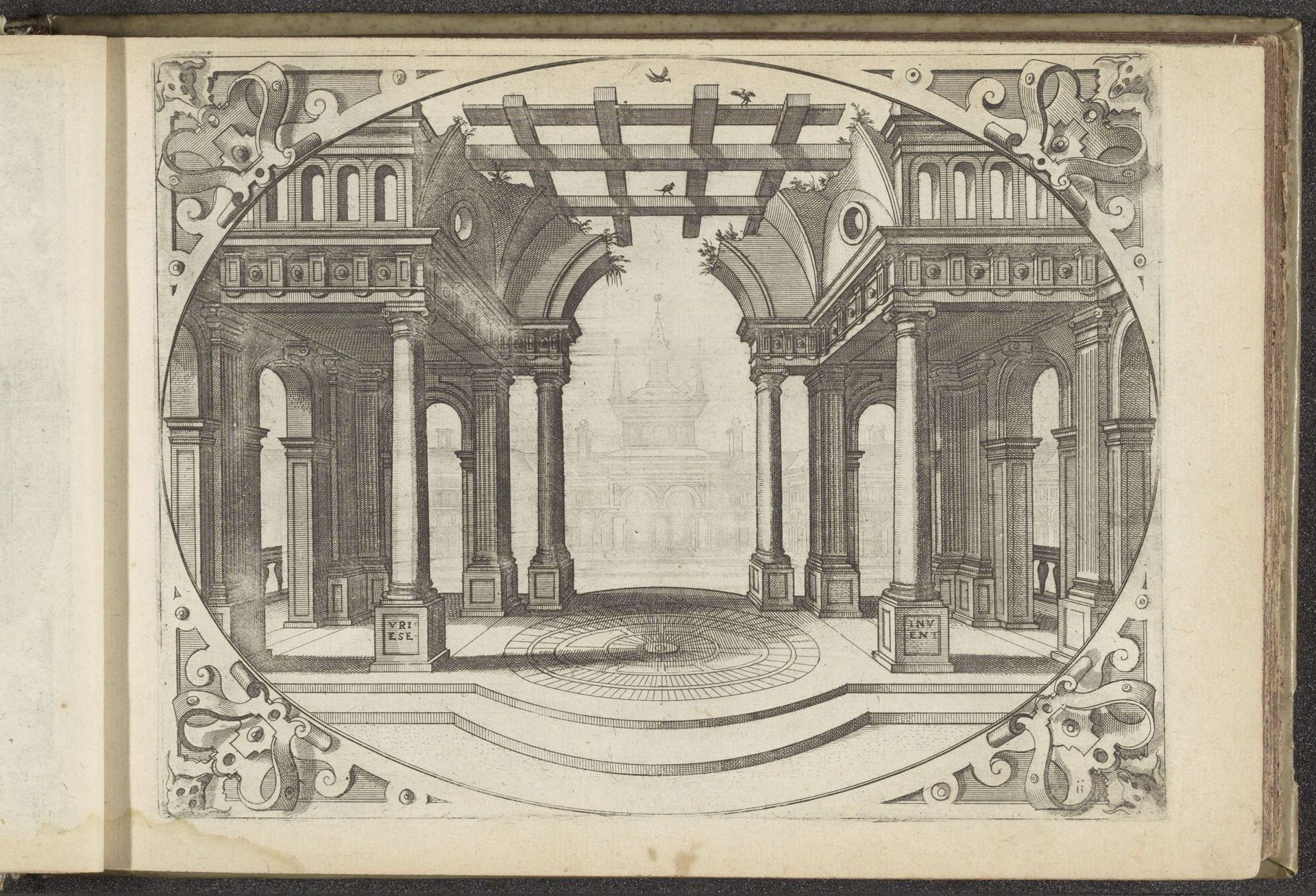 Geruïneerde poort ondersteund door Ionische zuilen by Johannes of Lucas van Doetechum