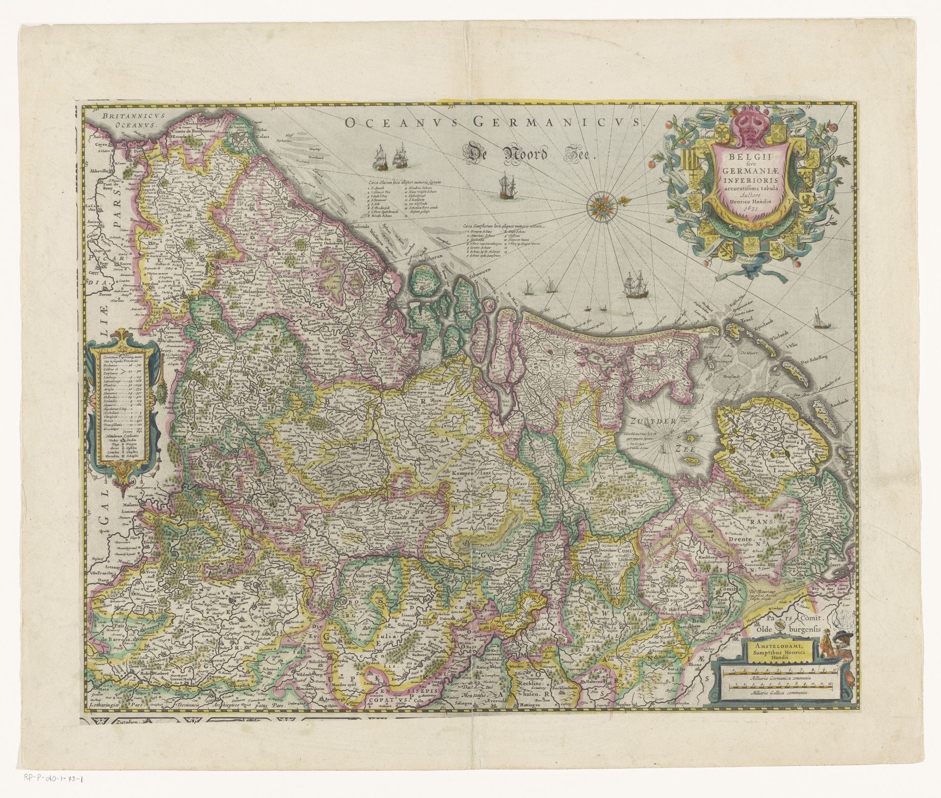 Kaart van de Nederlanden, 1631 by Henricus Hondius
