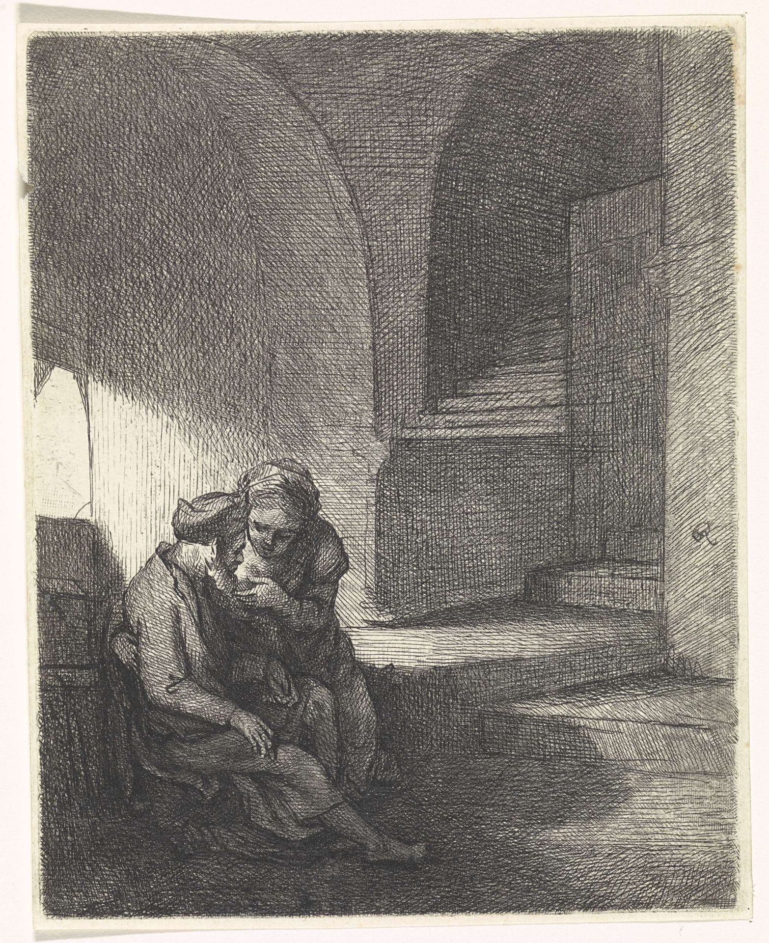 Pero zoogt de geketende Cimon in de gevangenis by Bernard Picart