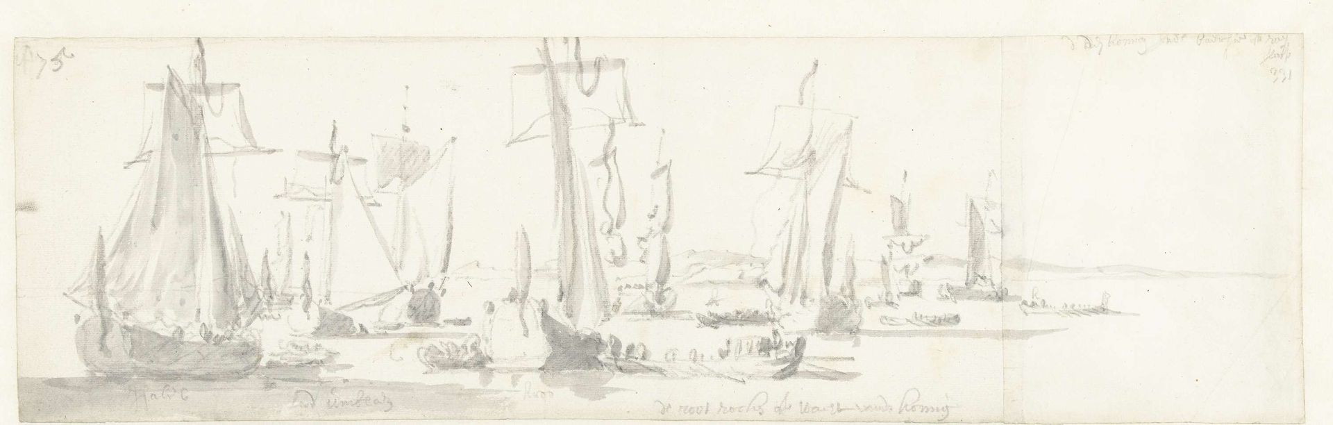 De tocht van de Engelse koning Karel II over de Thames naar Sheerness en Chatham op 27 Augustus 1681 by Willem van de Velde I