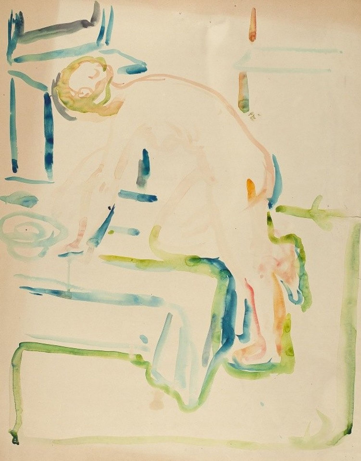Akt med kne på seng by Edvard Munch