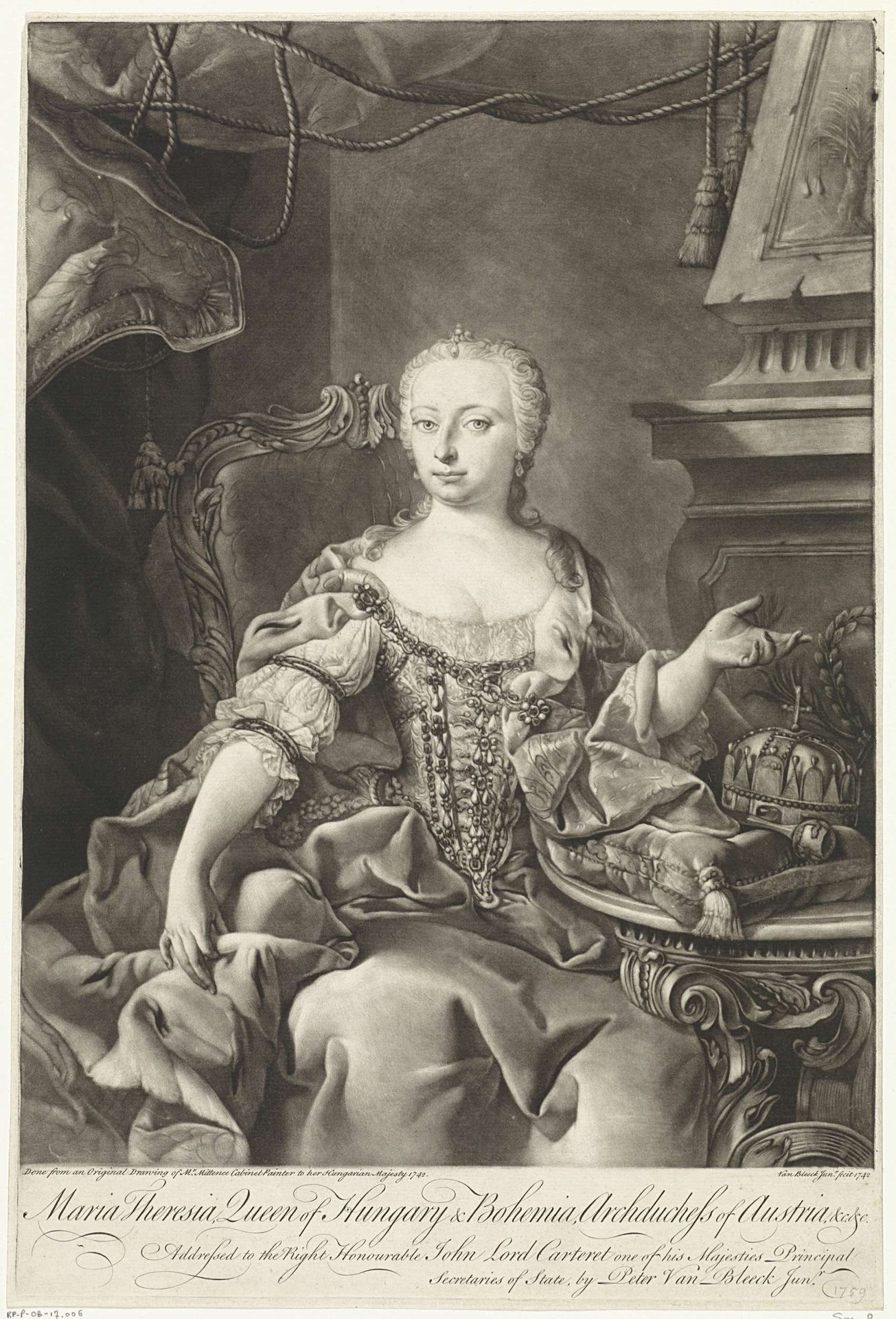 Portret van Maria Theresia, Rooms-Duits keizerin by Pieter van Bleeck