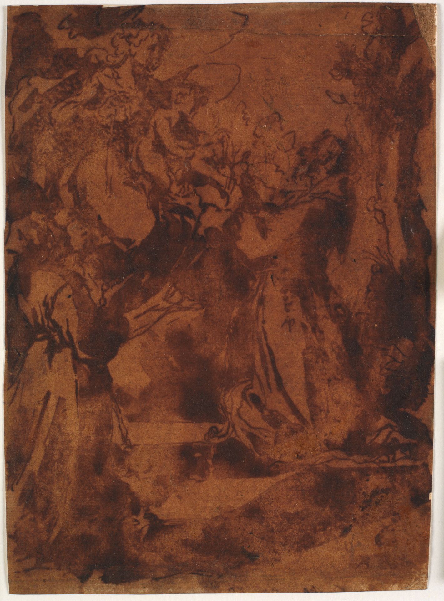 Jomfru Maria med Jesusbarnet giver Skt Frans af Assisi og en uidentificeret franciskansk munk det franciskanske bælte by Bernardino Capitelli
