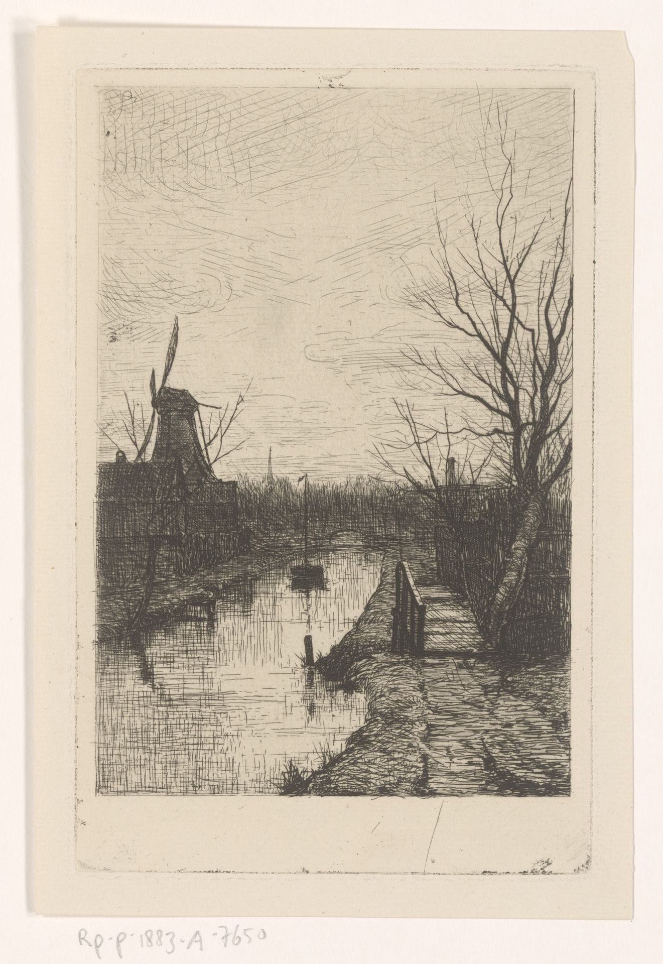 Landschap met vaart, molen en loopbrug by Philip Zilcken