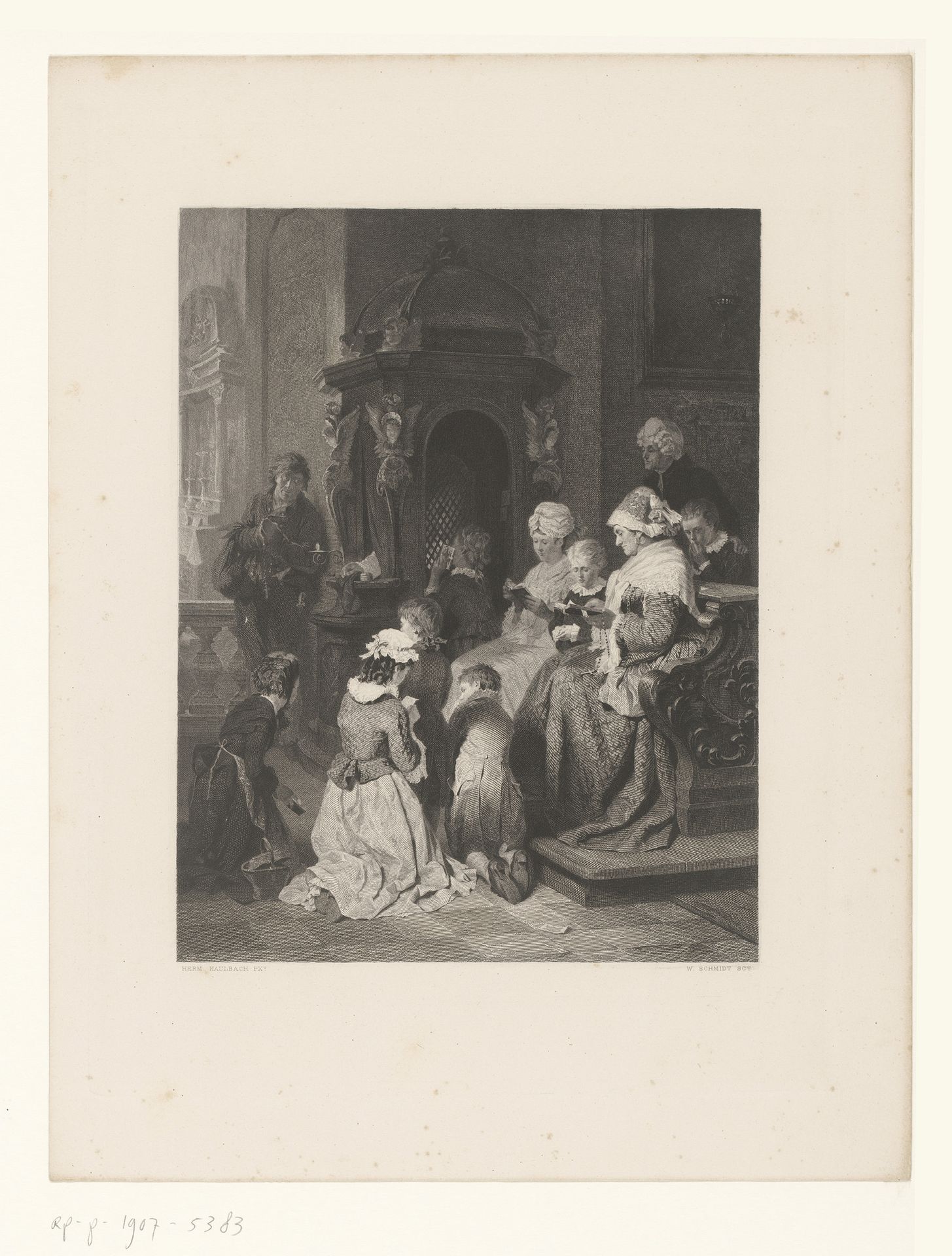 Vrouwen en kinderen in een kerk by W. Schmidt