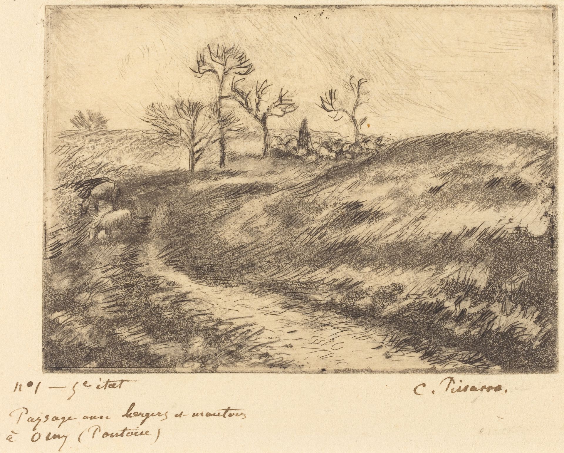 Paysage avec berger et moutons a Osny (Pontoise) by Camille Pissarro