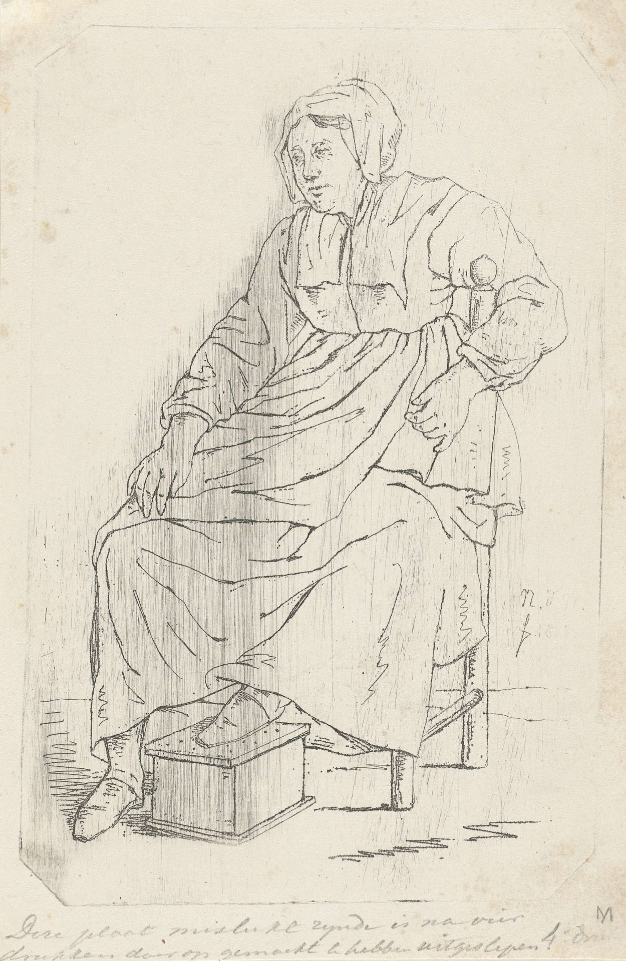Zittend vrouw met voet op voetstoof by Anthonie Willem Hendrik Nolthenius de Man