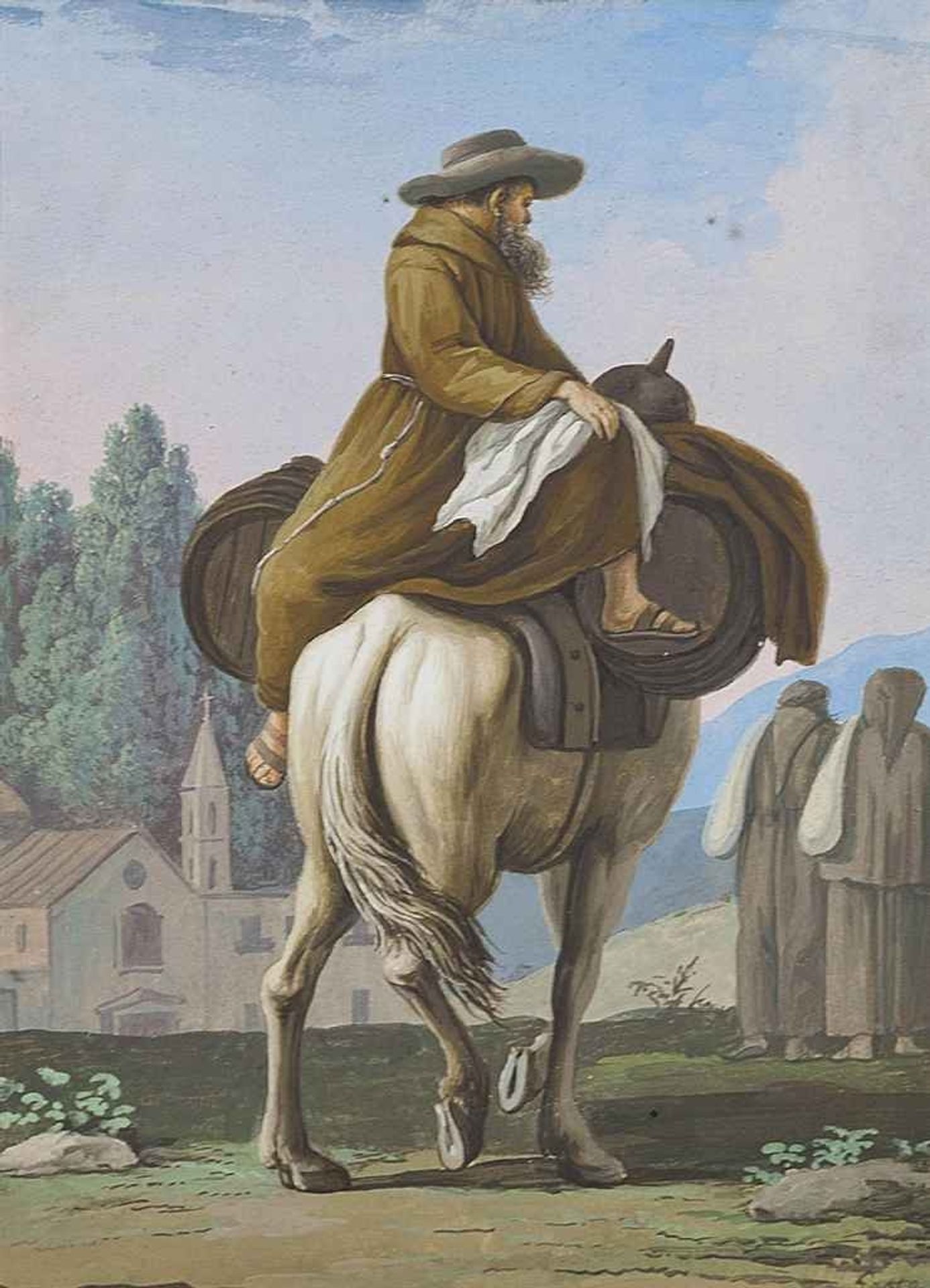 Monk with barrels on horse by Saverio della Gatta