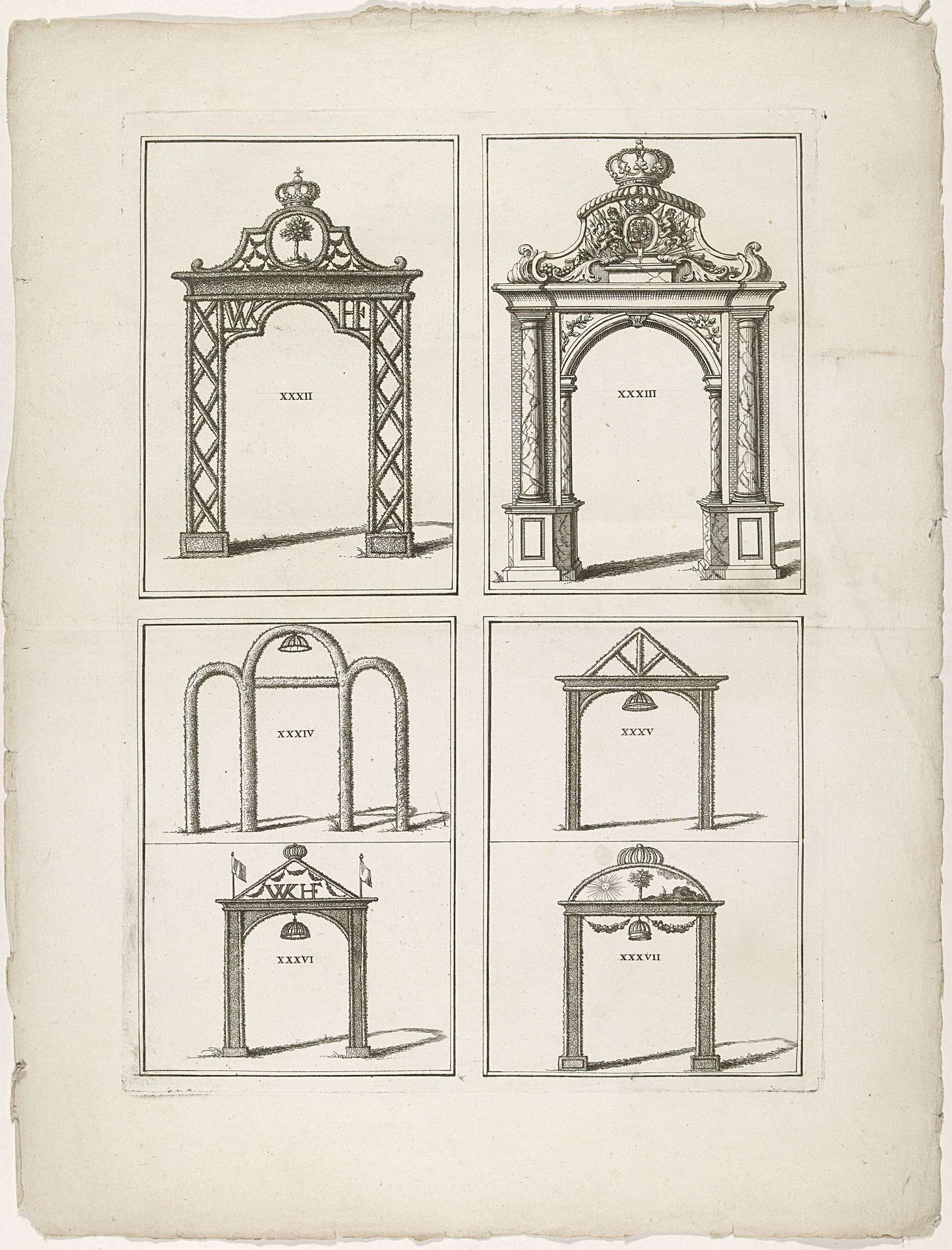 Erepoorten XXXII-XXXVII te Den Haag, 1747 by Albertus (de Jonge) Frese