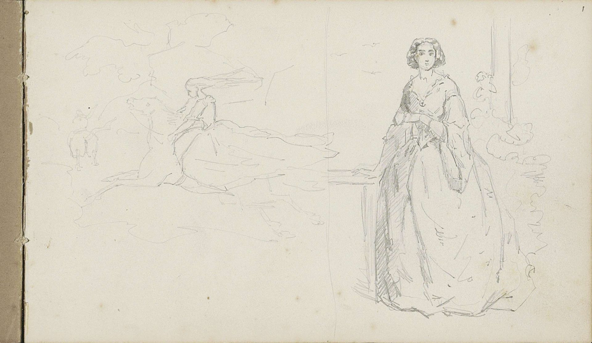 Twee ruiters in een landschap en een staande vrouw by Charles Rochussen
