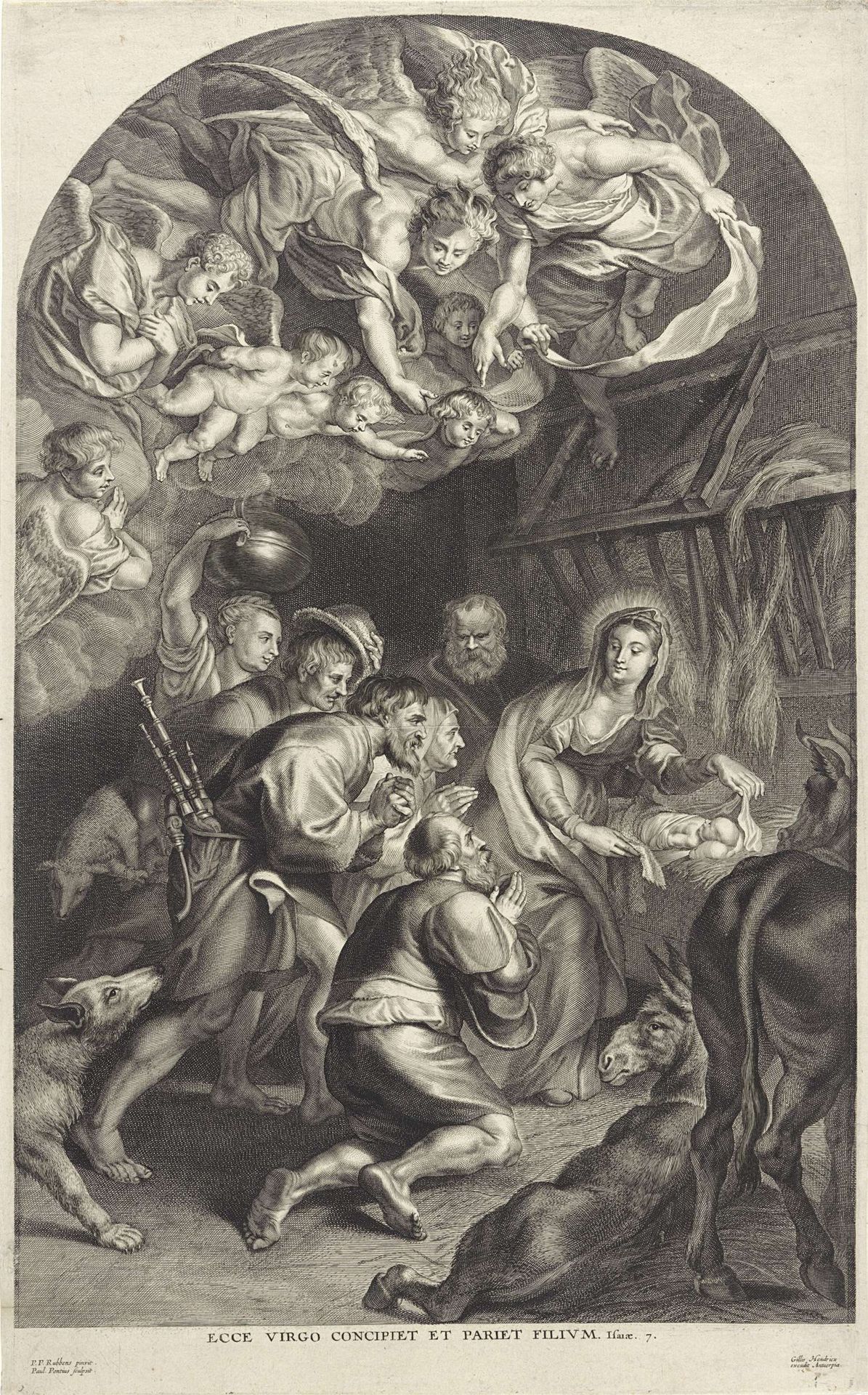 Aanbidding door de herders by Paulus Pontius