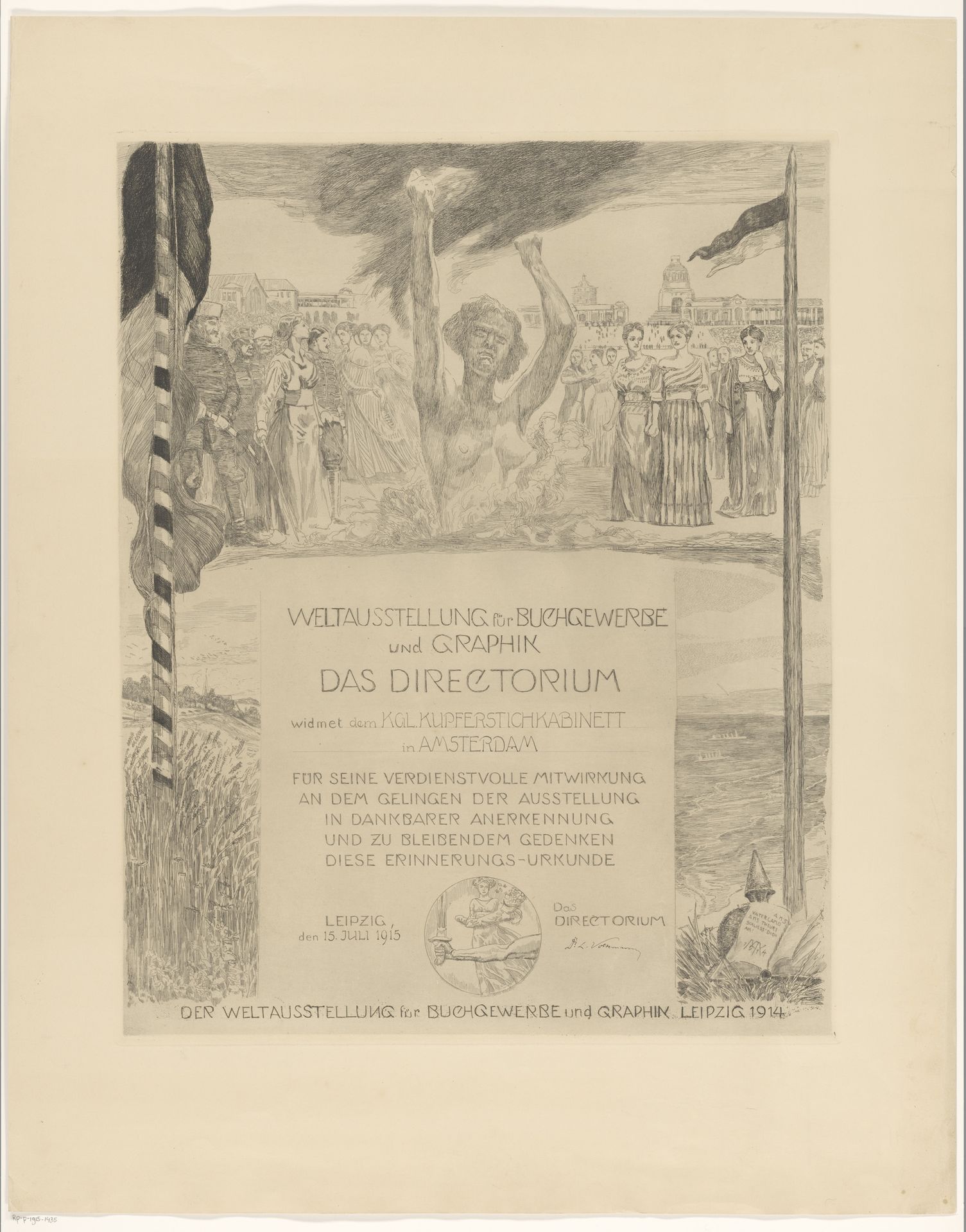Oorkonde ter dank voor medewerking aan de internationale tentoonstelling van boeken en grafiek in 1914, te Leipzig by Max Klinger