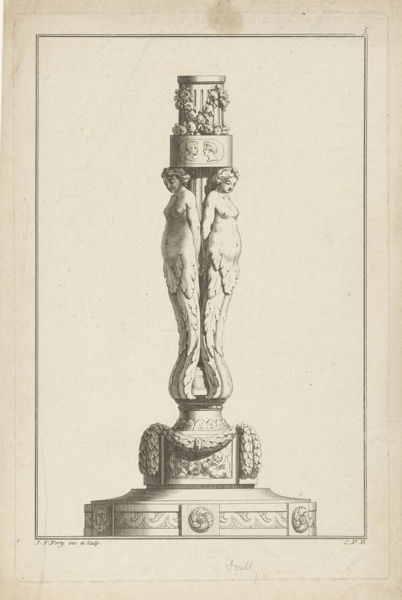 Kandelaar met vrouwelijke halffiguren by Jean François Forty