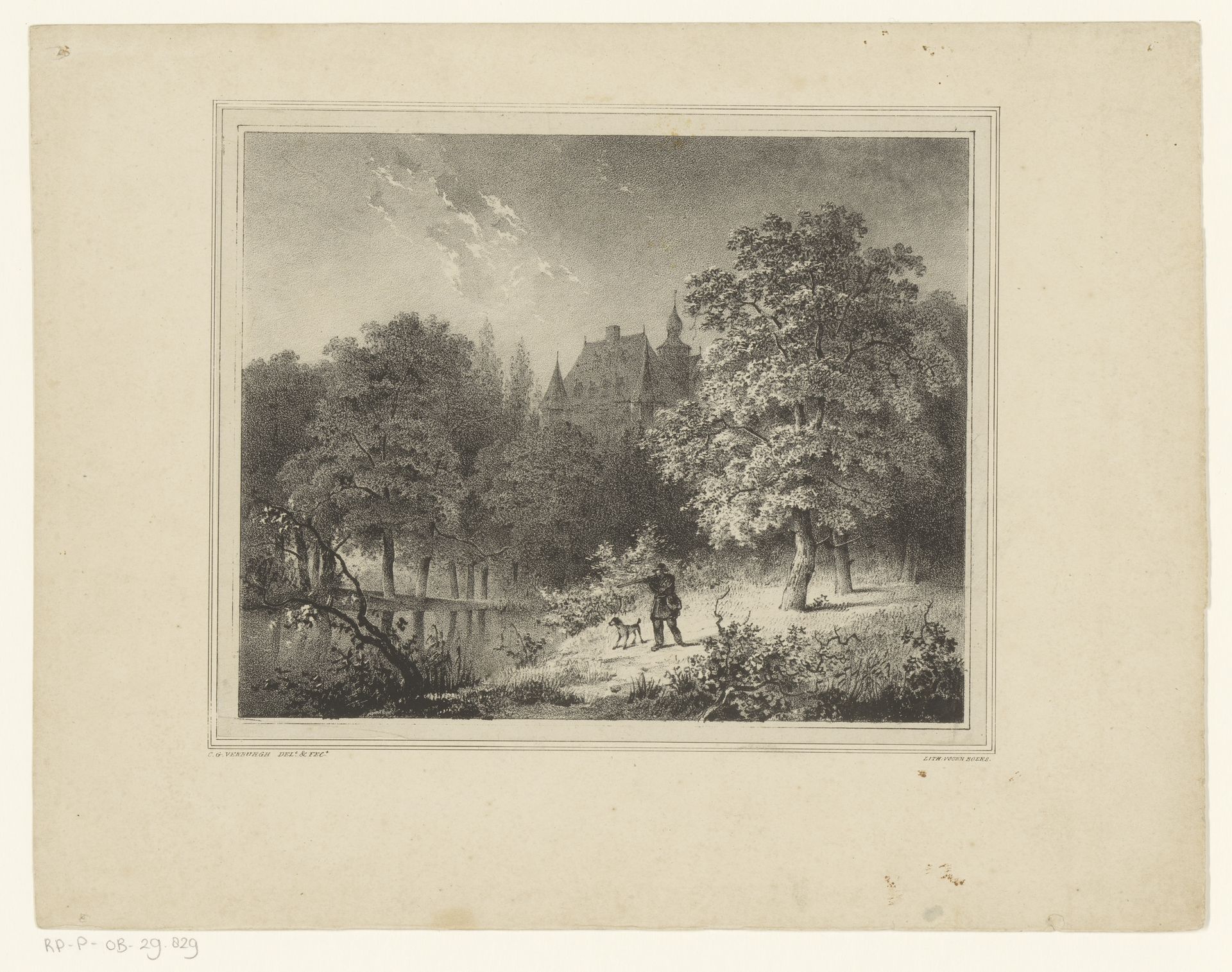 Jager in een bos by Cornelis Gerrit Verburgh