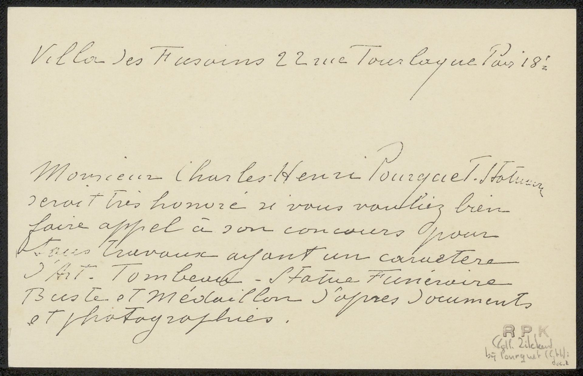 Prentbriefkaart aan de familie van Philip Zilcken by Charles-Henri Pourquet