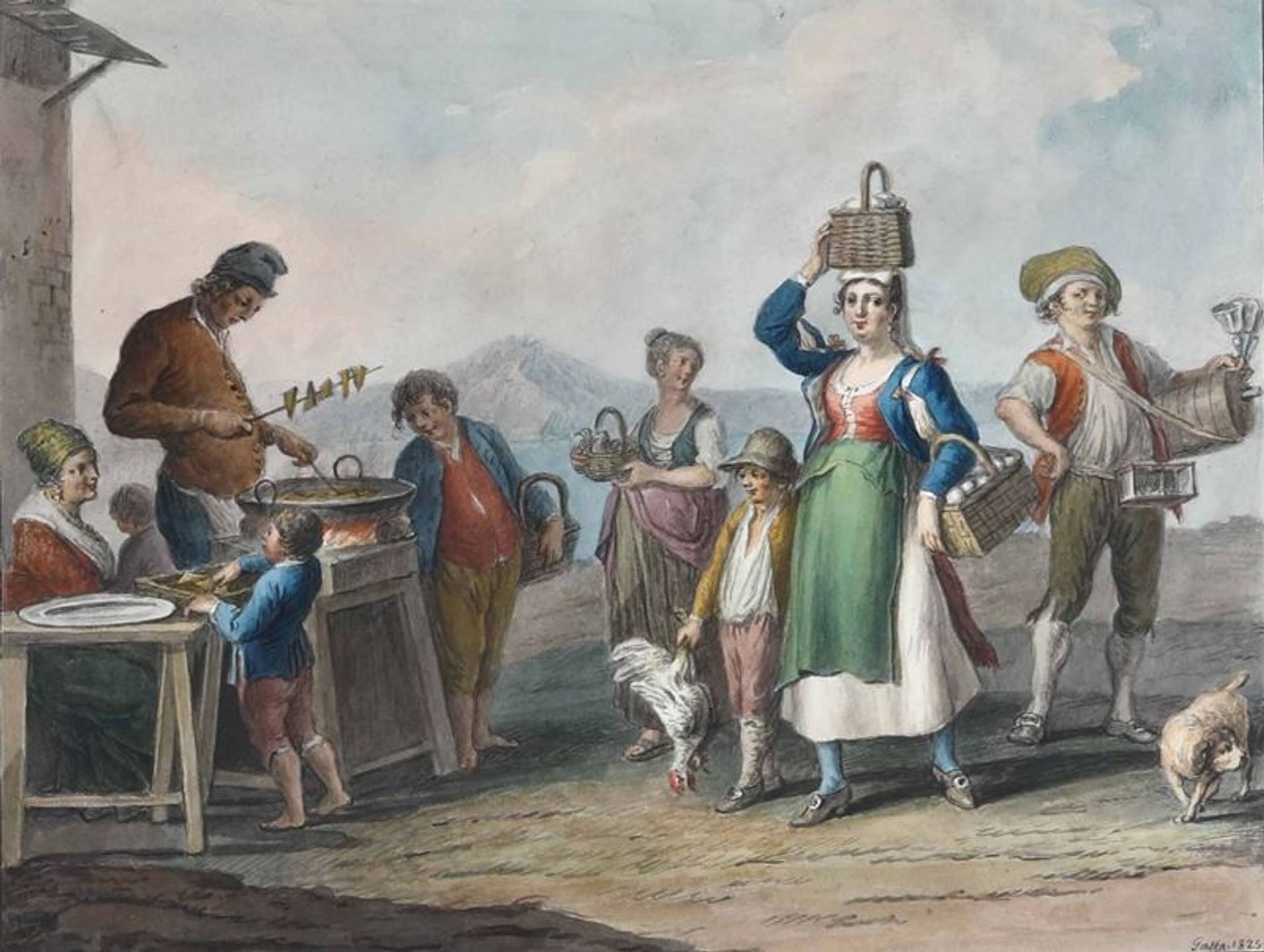 Donuts fryer, egg seller and the itinerant water seller by Saverio della Gatta