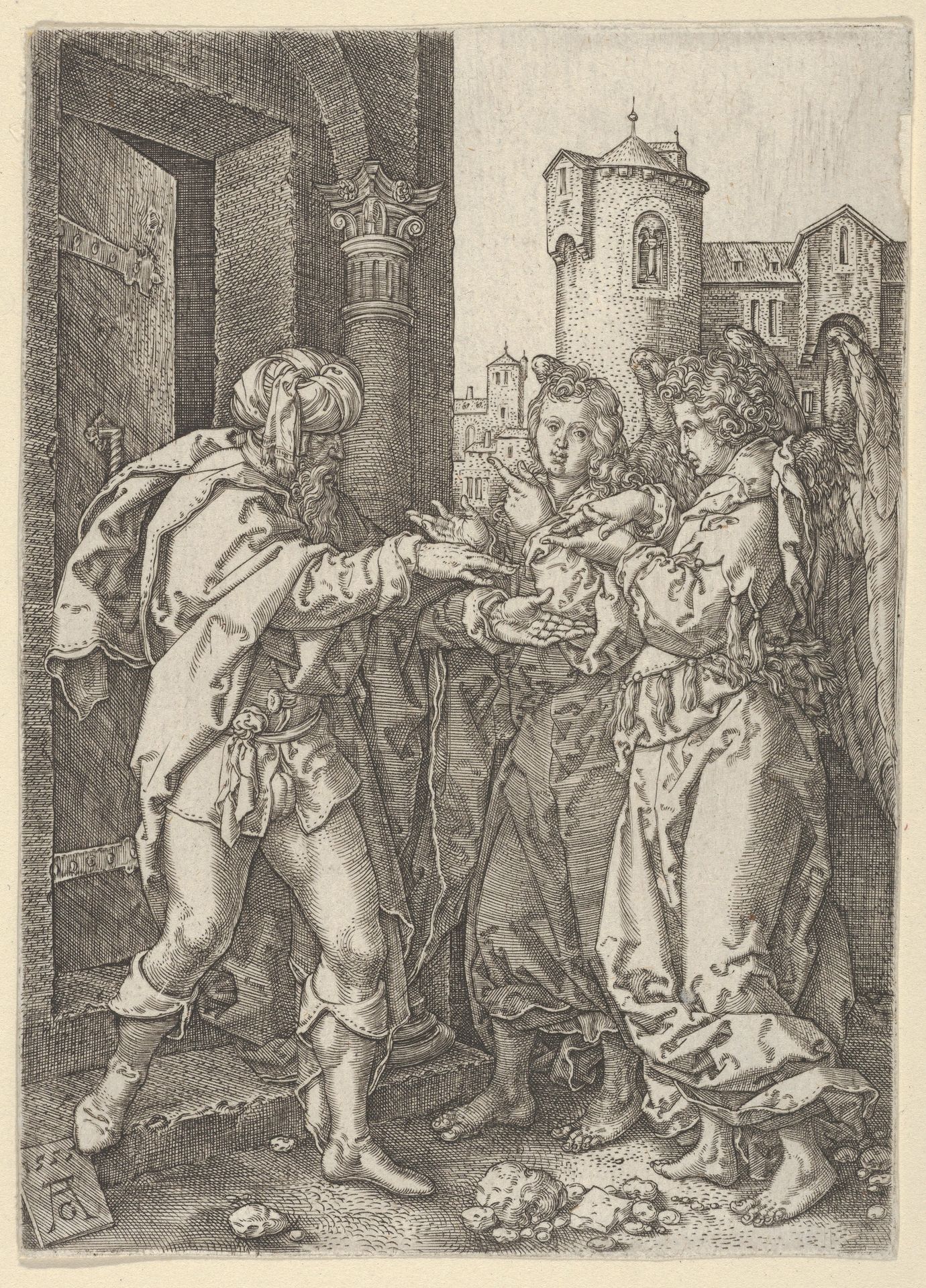 Lot Welcomes the Angels, from The Story of Lot by Heinrich Aldegrever