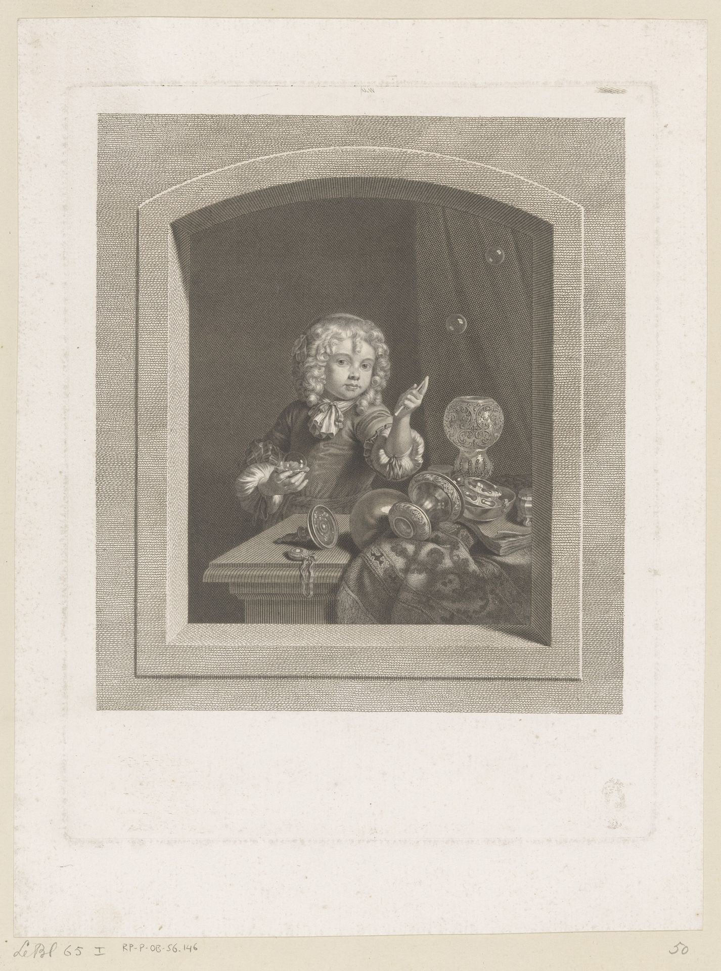 Jongen die zeepbellen blaast by Johann Georg Wille