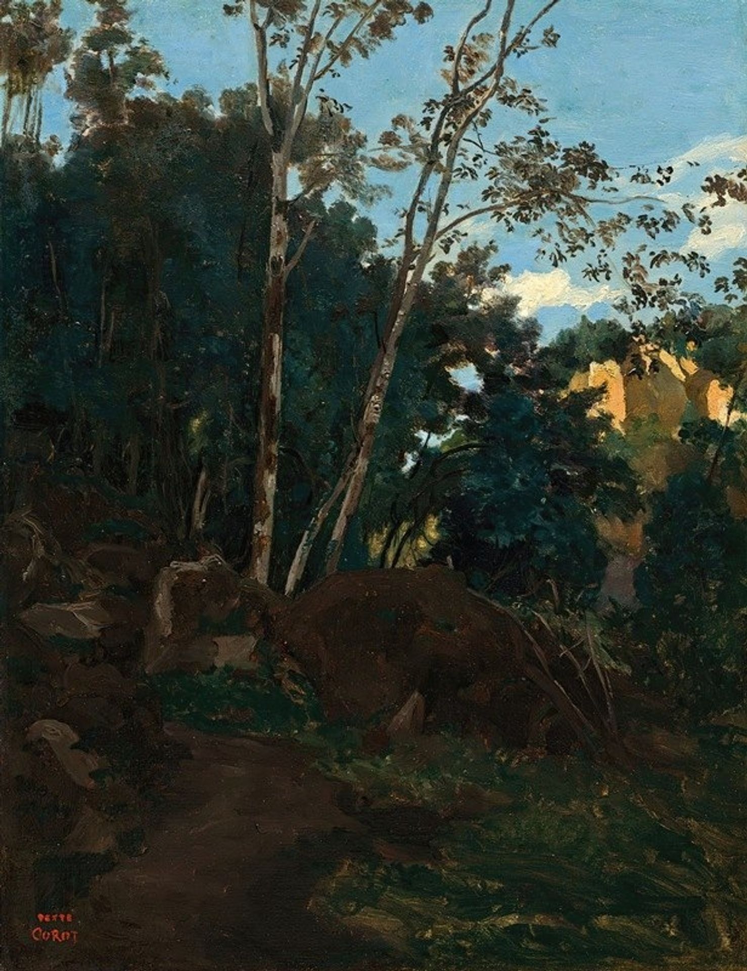 Bosquet d’arbres parmi les rochers à Civita Castellana by Camille Corot