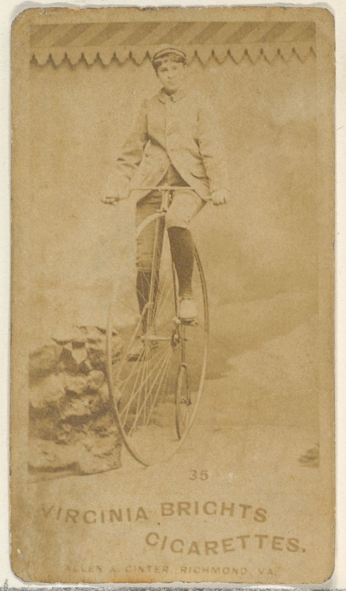Card 35, from the Girl Cyclists series (N49) for Virginia Brights Cigarettes by Allen & Ginter