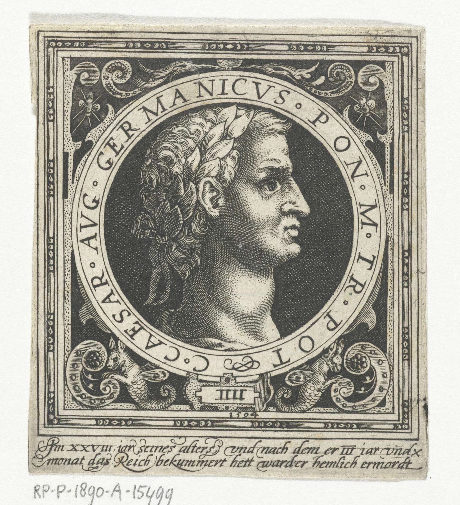 Portret van Germanicus op medaillon by Nicolaes de Bruyn