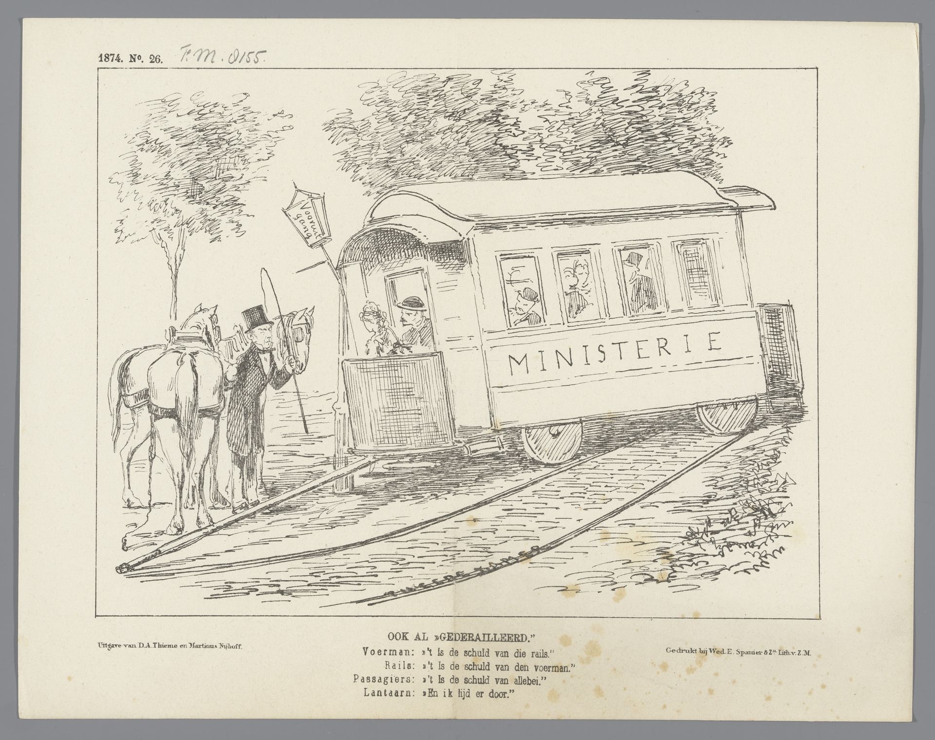 Spotprent op de ministeriële krisis, 1874 by Johan Michaël Schmidt Crans