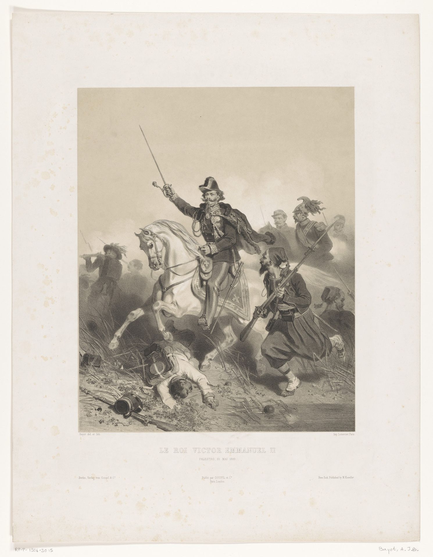 Koning Victor Emanuel II van Italië tijdens de Slag bij Palestro by Adolphe Jean Baptiste Bayot