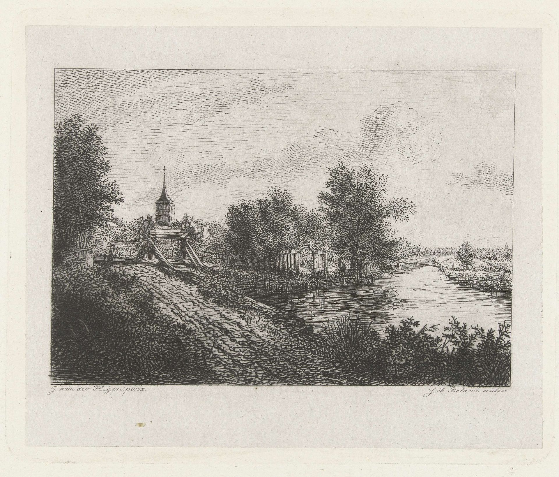 Landschap met overtoom by Johannes Arnoldus Boland