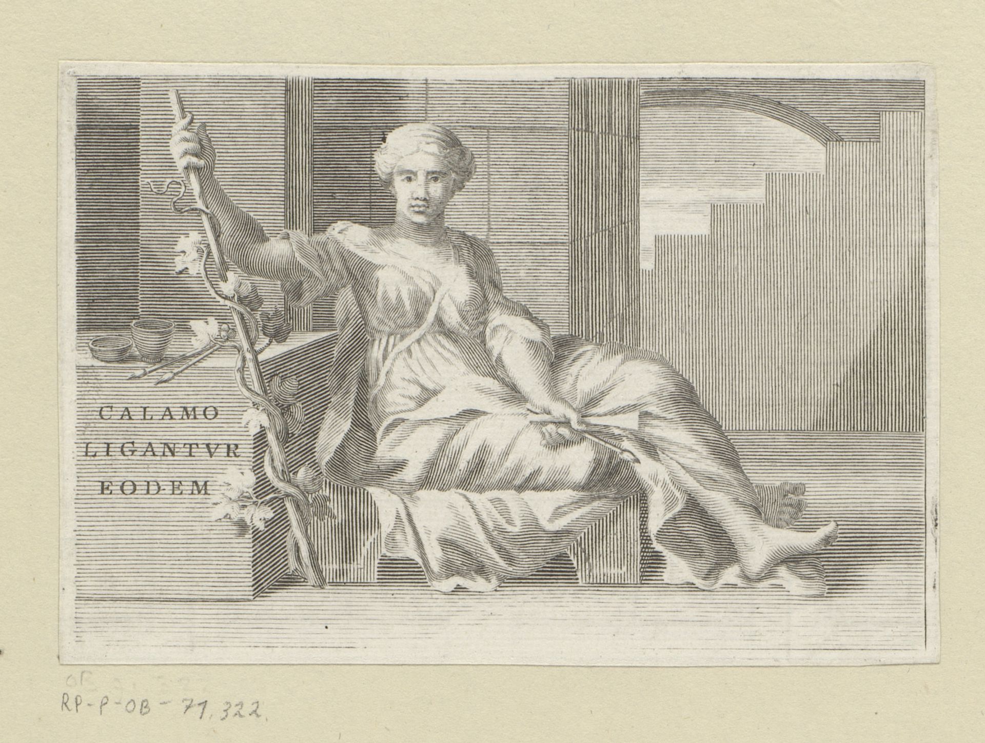 Zittende vrouw met wijnrank en penselen by Claude Mellan