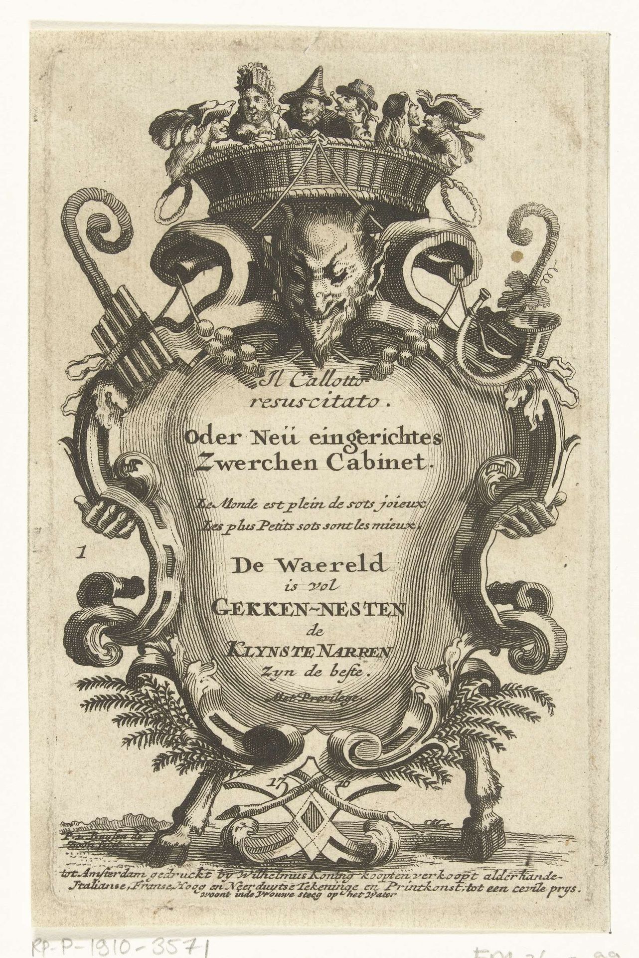 Titelprent voor: Il Calotto resuscitato. oder Neü eingerichtes Zwerchen Cabinet. Amsterdam: 1716. by Pieter van Buysen jr.