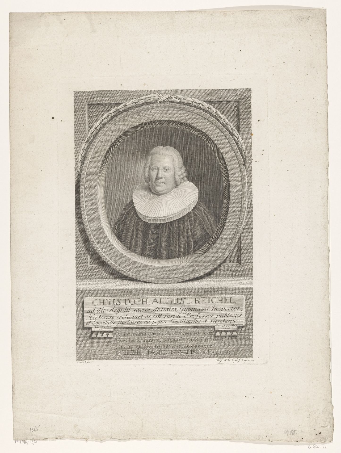 Portret van Christoph August Reichel by Christoph-Wilhelm Bock