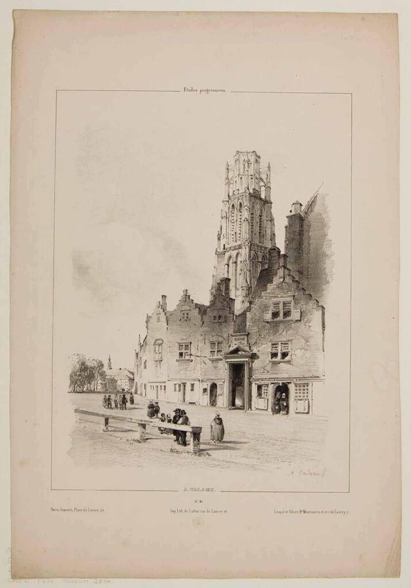 Street Scene with Step-Gabled Houses and Gothic Tower by Alexandre Calame