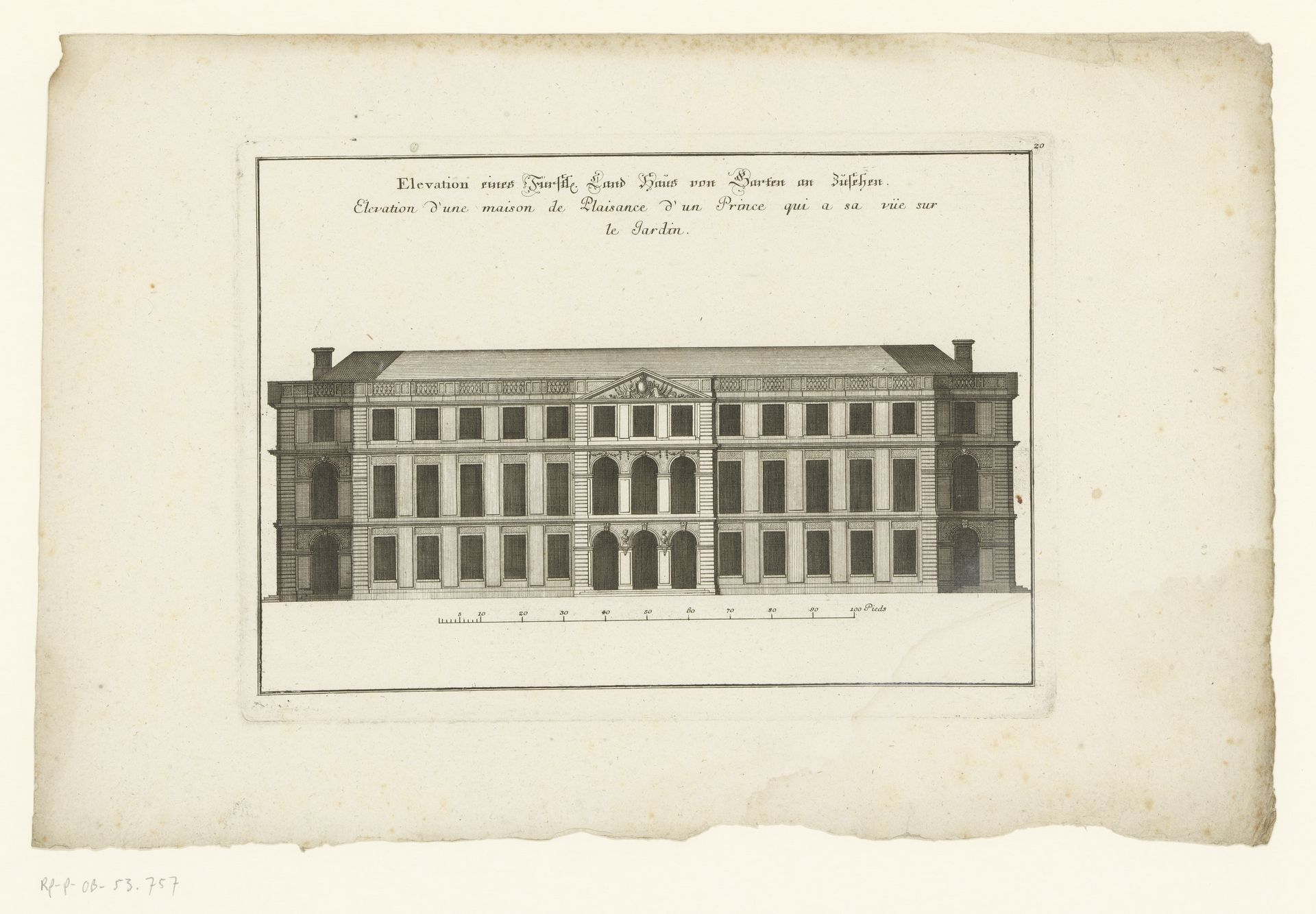 Buitenverblijf vanaf de tuin gezien by Johann Georg Ringlin