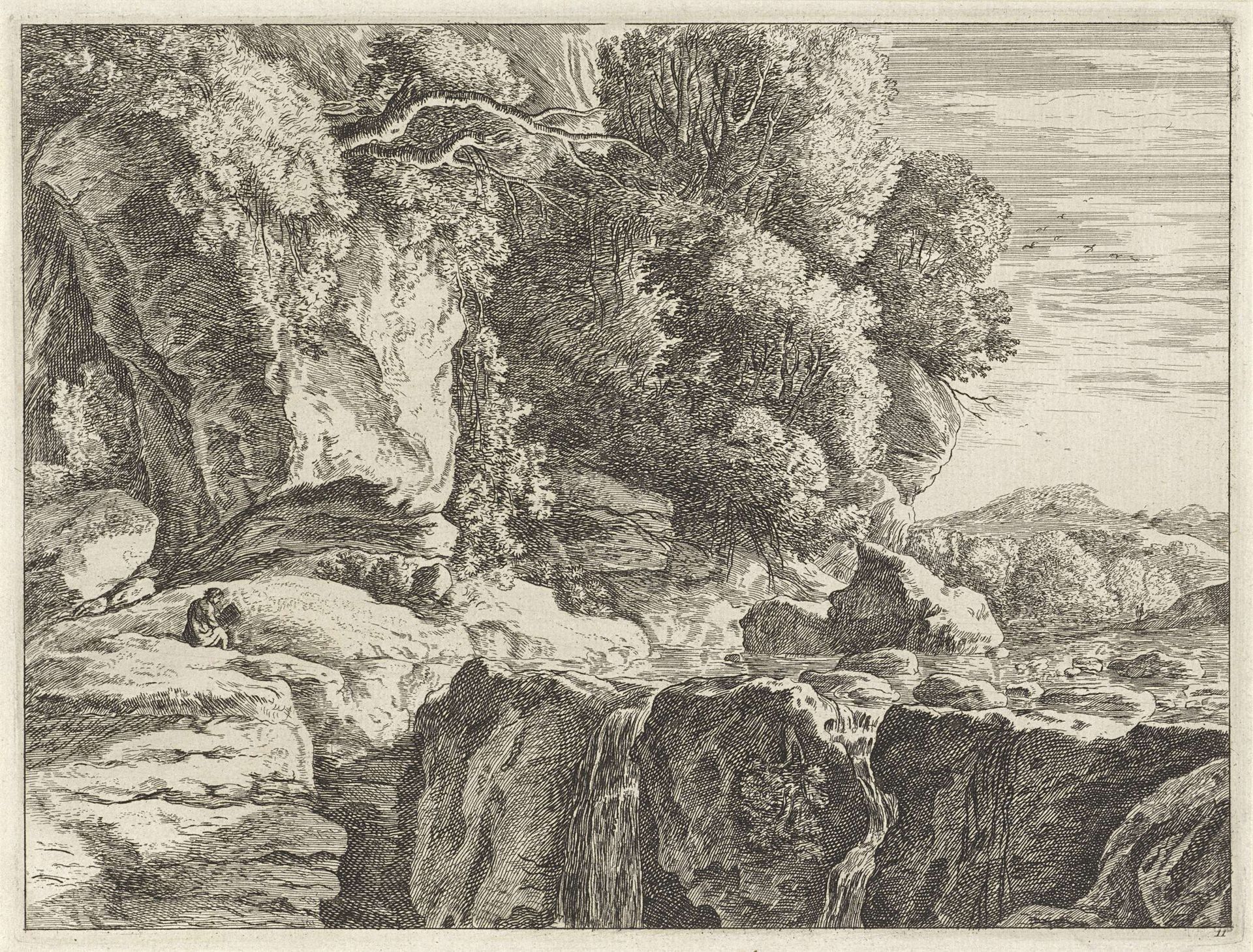Landschap met kleine waterval by Anonymous