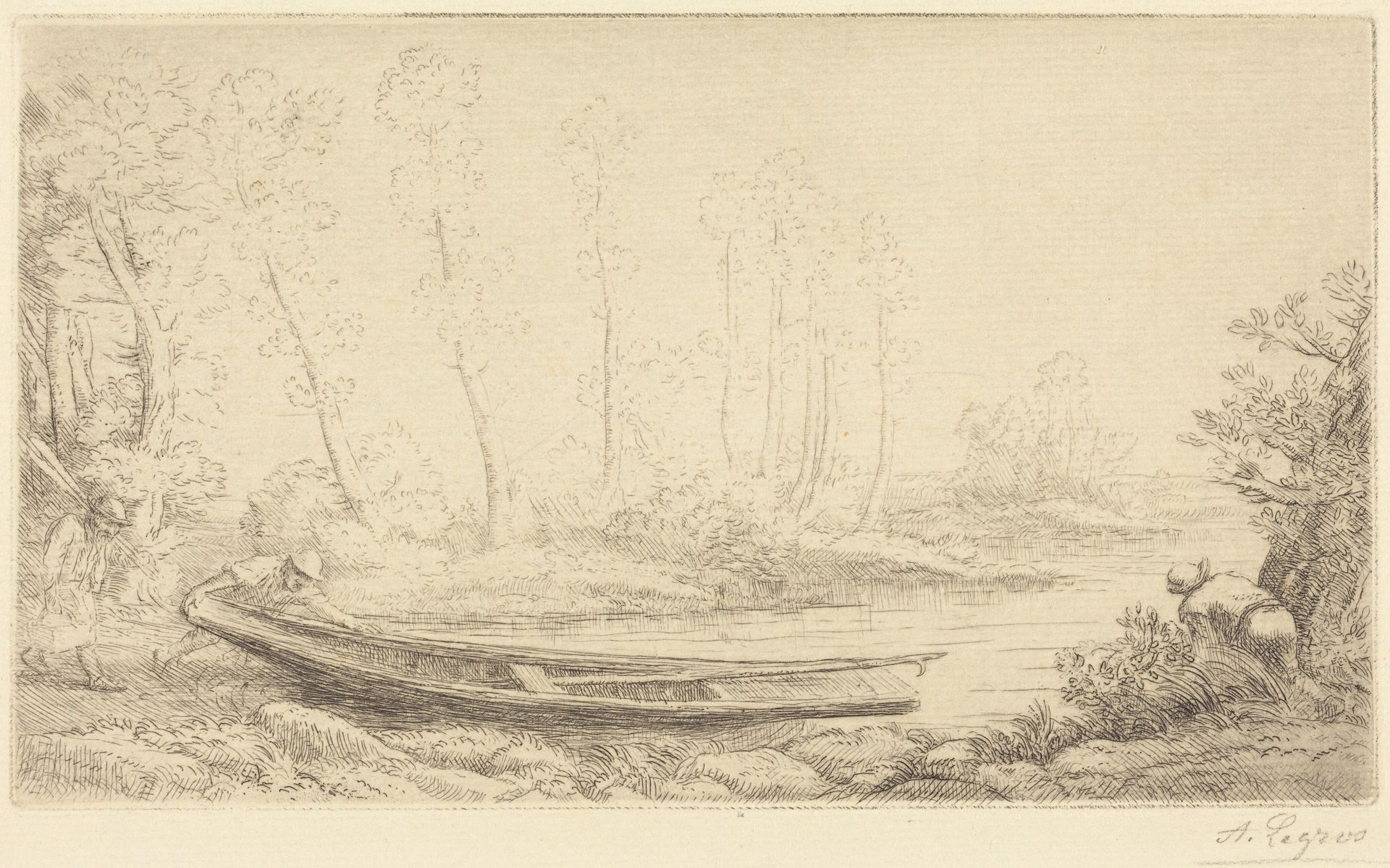 Man with a Punt, Figure to the Right (Pecheurs des truites) by Alphonse Legros