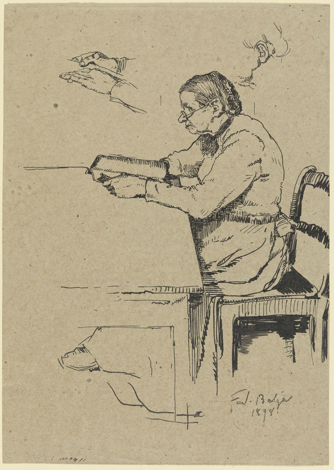 Sitzende ältere Schäfersfrau lesend by Ferdinand Balzer