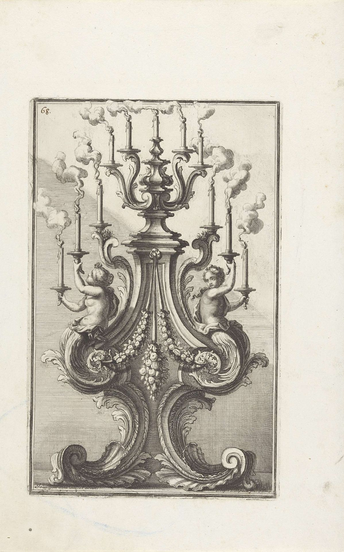 Kandelaar met twee vrouwen uitlopend in bladornament by Maximilian Joseph Limpach