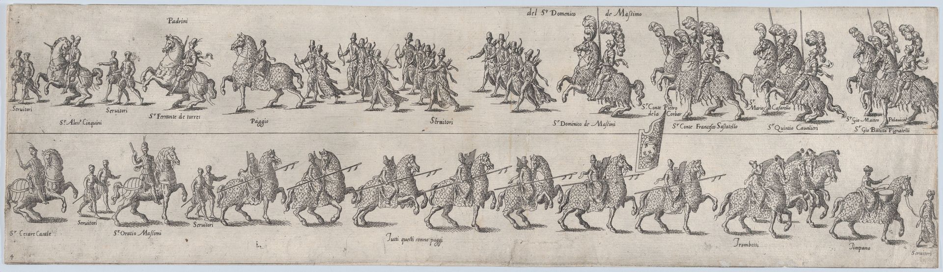 Plate depicting Domenico de Massimo, from a series of twelve showing knights and their attendants dressed for a tournament (plate 4) by Anonymous