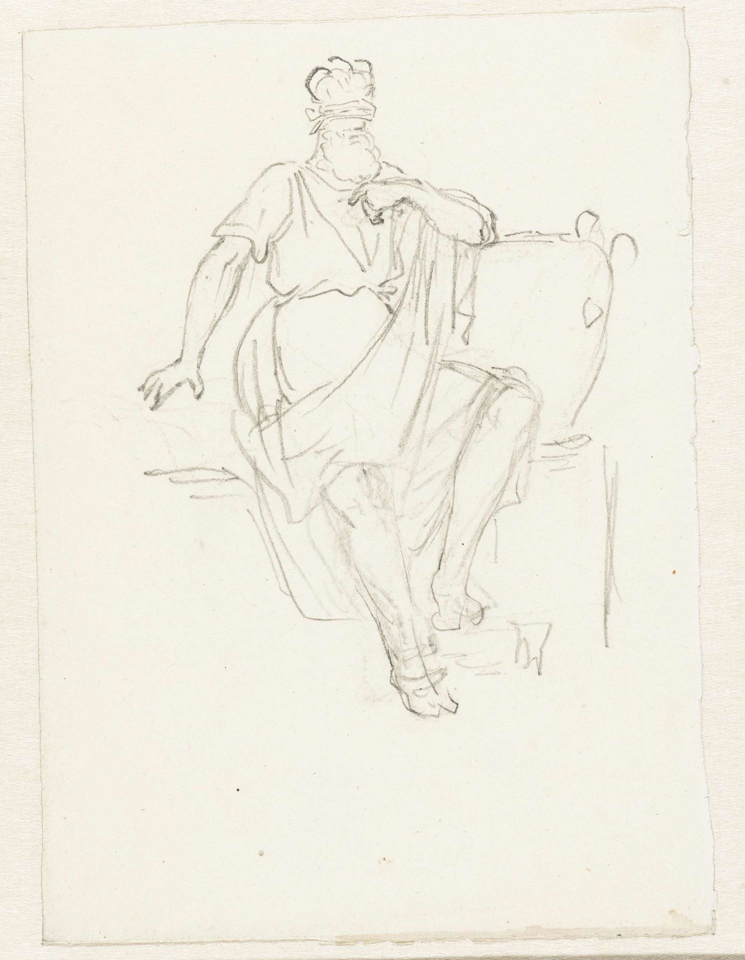 Zittende geblinddoekte man, naast een urn by Pieter Bartholomeusz. Barbiers