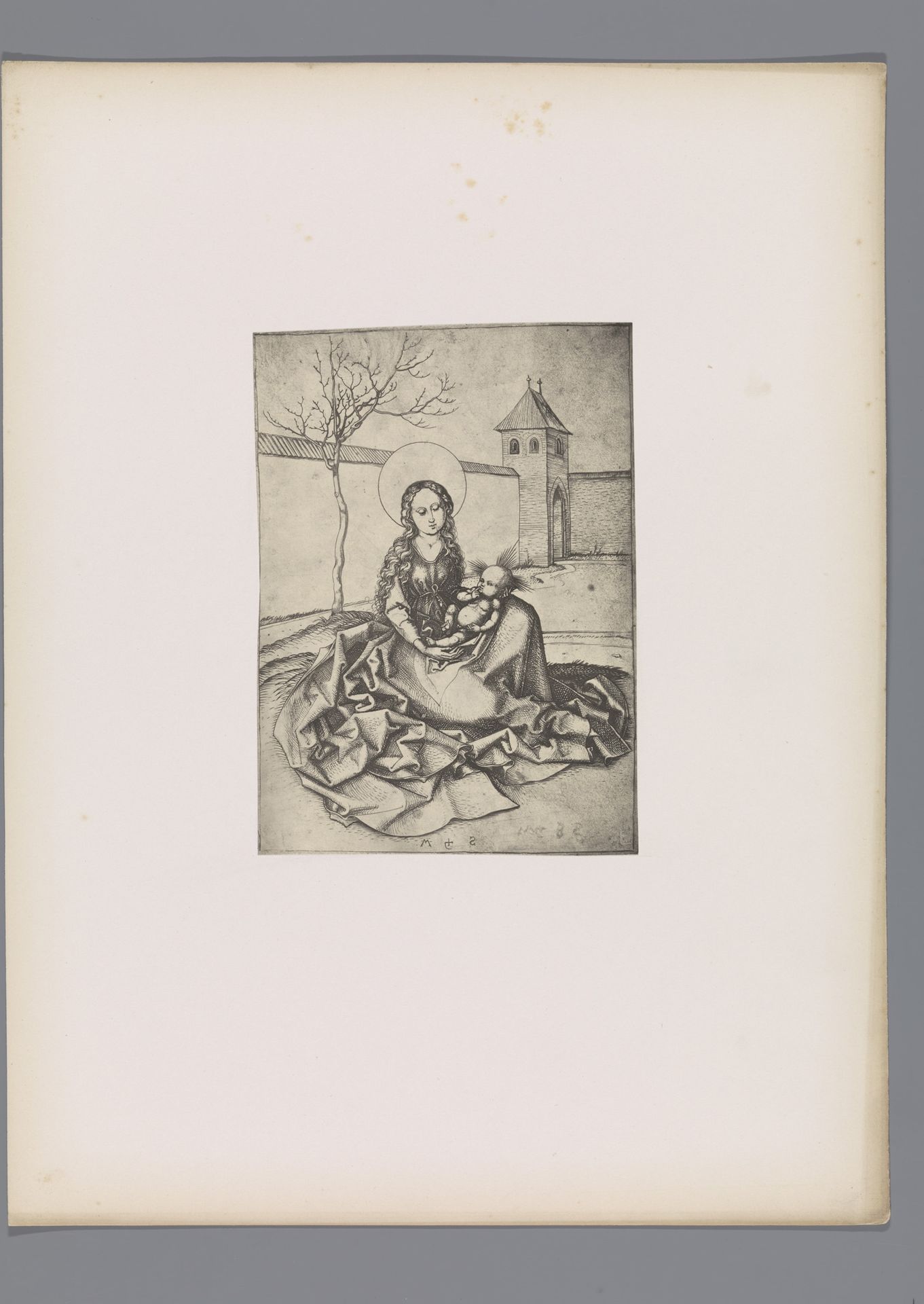 Reproductie van een prent van Maria met Christus als kind door Martin Schongauer by Simonau & Toovey